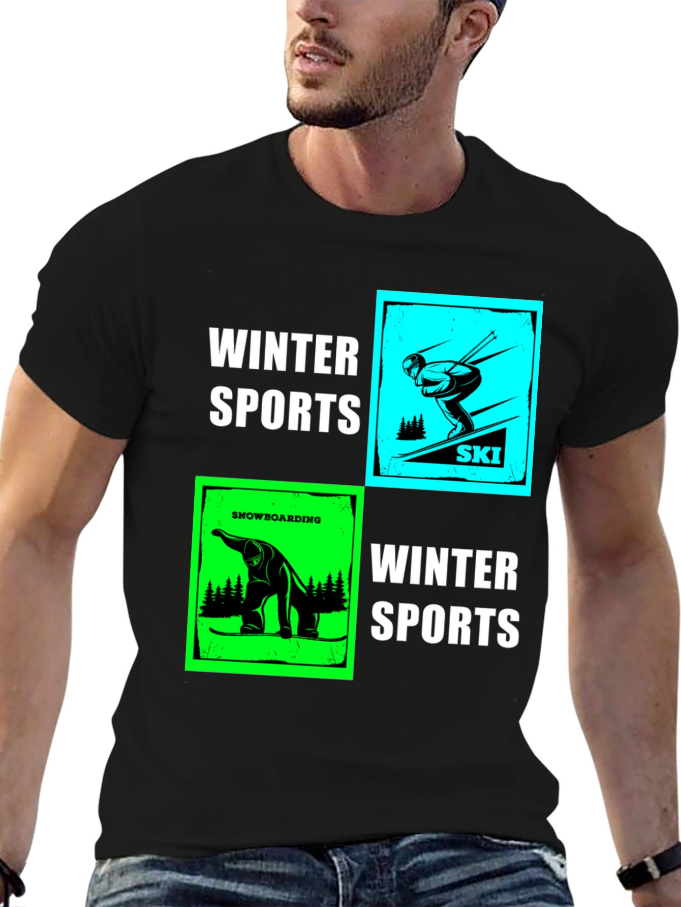Black Winter Sports Graphic T-Shirt - Skiing & Snowboarding view 6