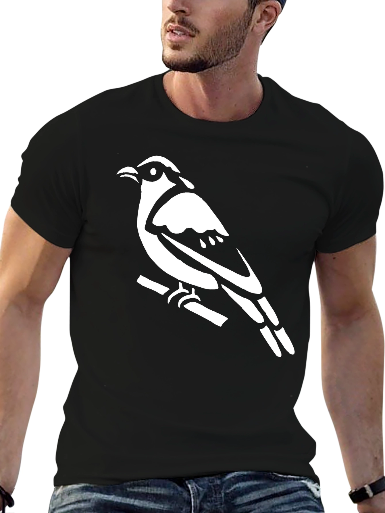 Black Bird on Branch Graphic Tee - Black Cotton Shirt view 6