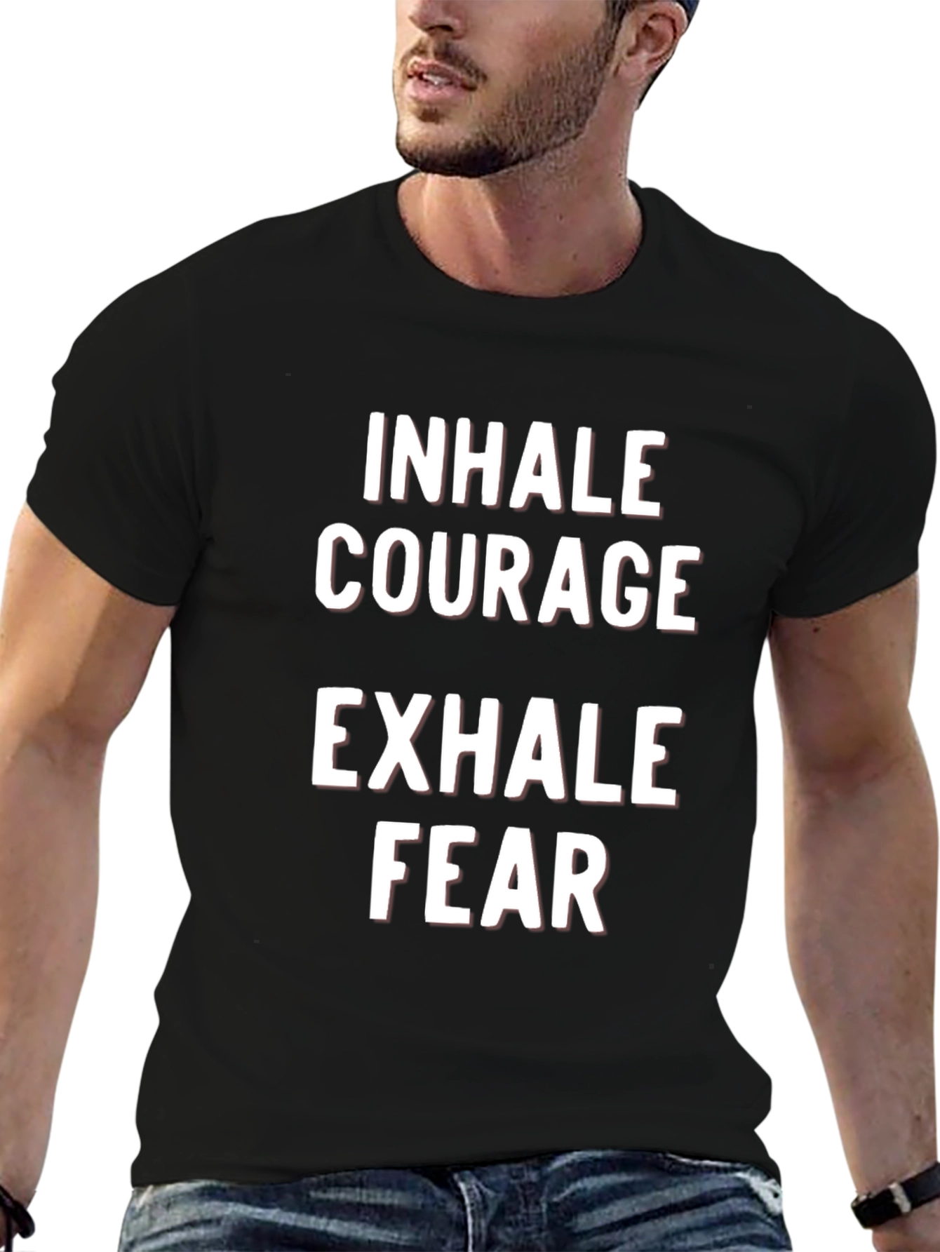 Black Inhale Courage Exhale Fear Graphic Tee view 6