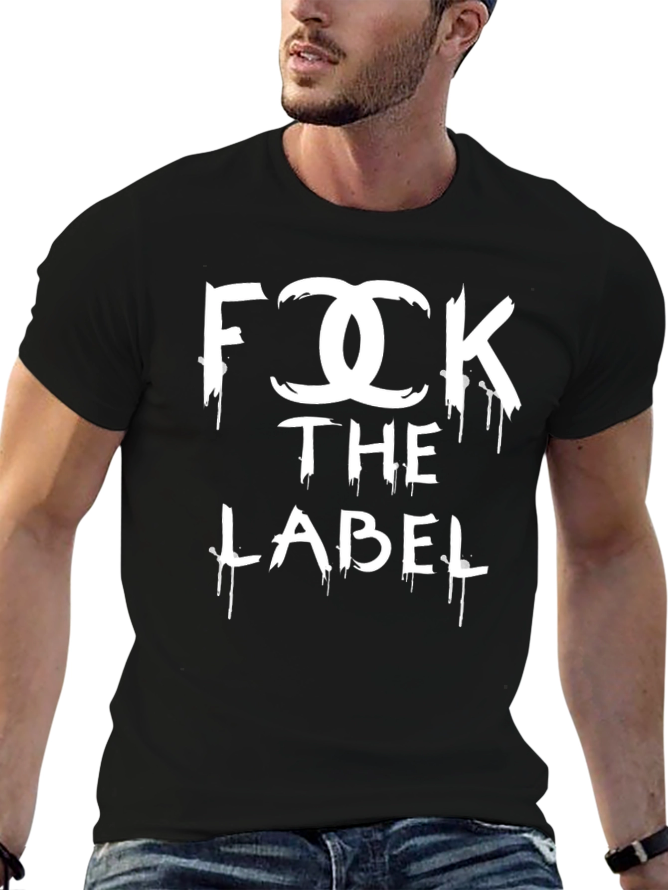 Black "F**K THE LABEL" Graphic Black T-Shirt view 6