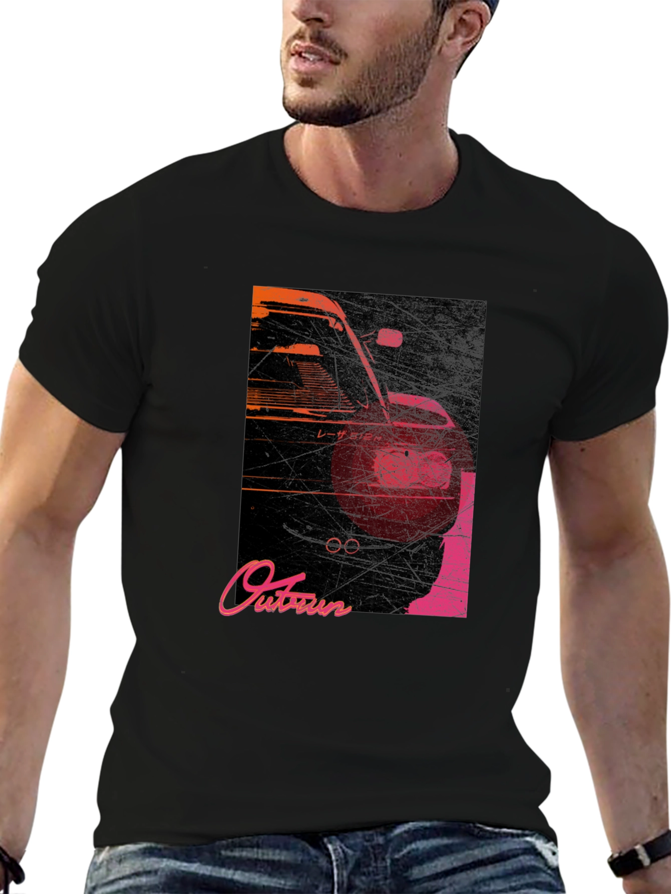 Black Retro Outrun Car Graphic T-Shirt view 6