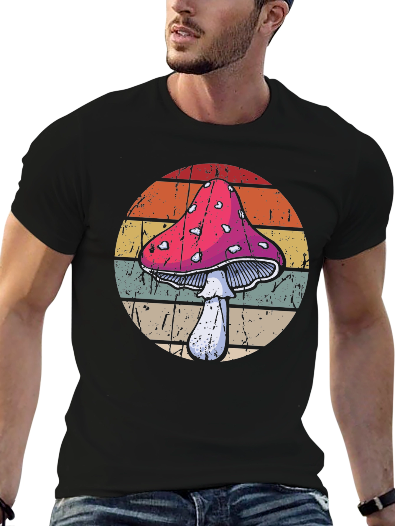 Black Retro Mushroom T-Shirt - Vintage Style Graphic Tee view 6