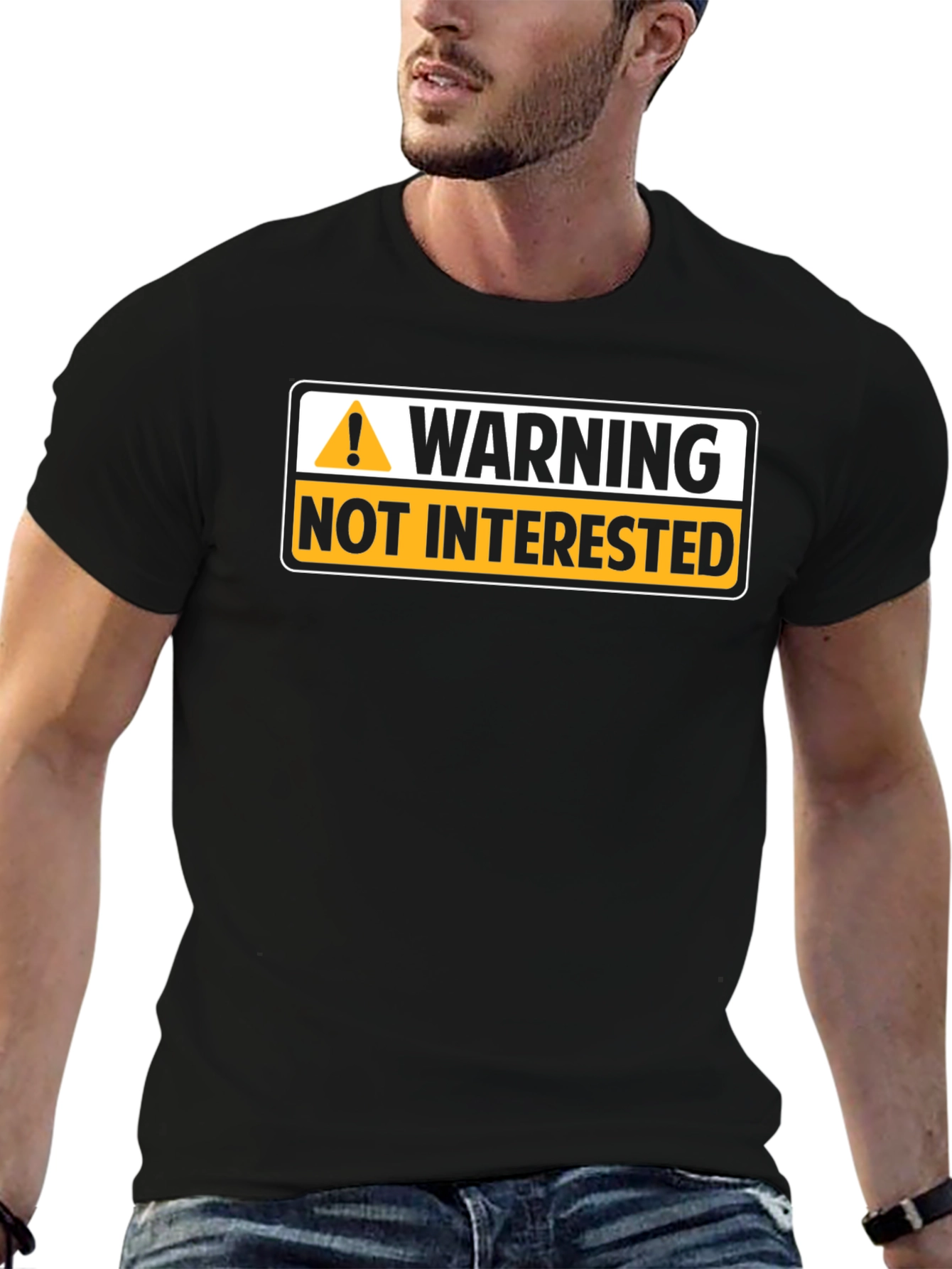 Black Warning Not Interested Graphic T-Shirt view 6