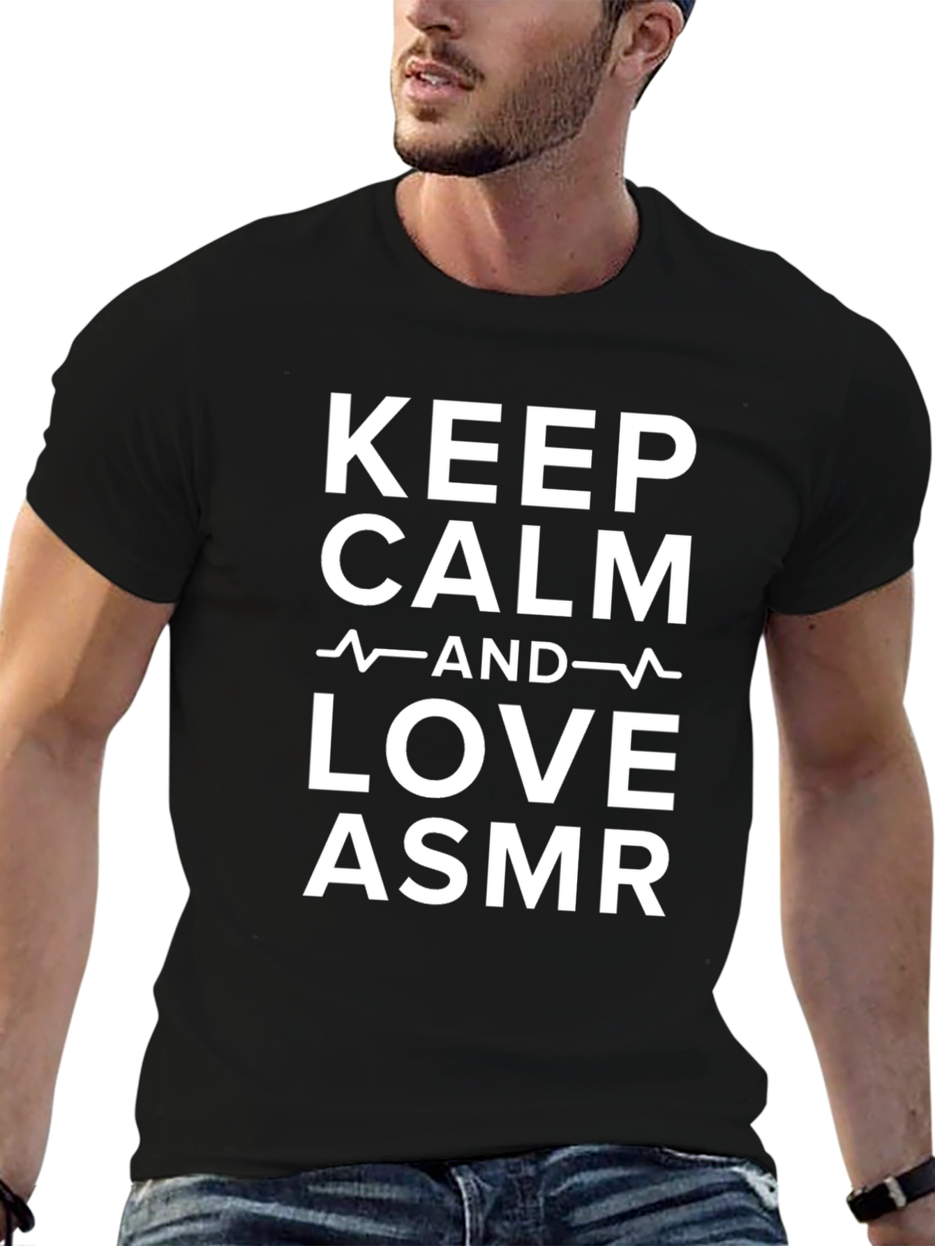 Black Keep Calm and Love ASMR Black T-Shirt view 6