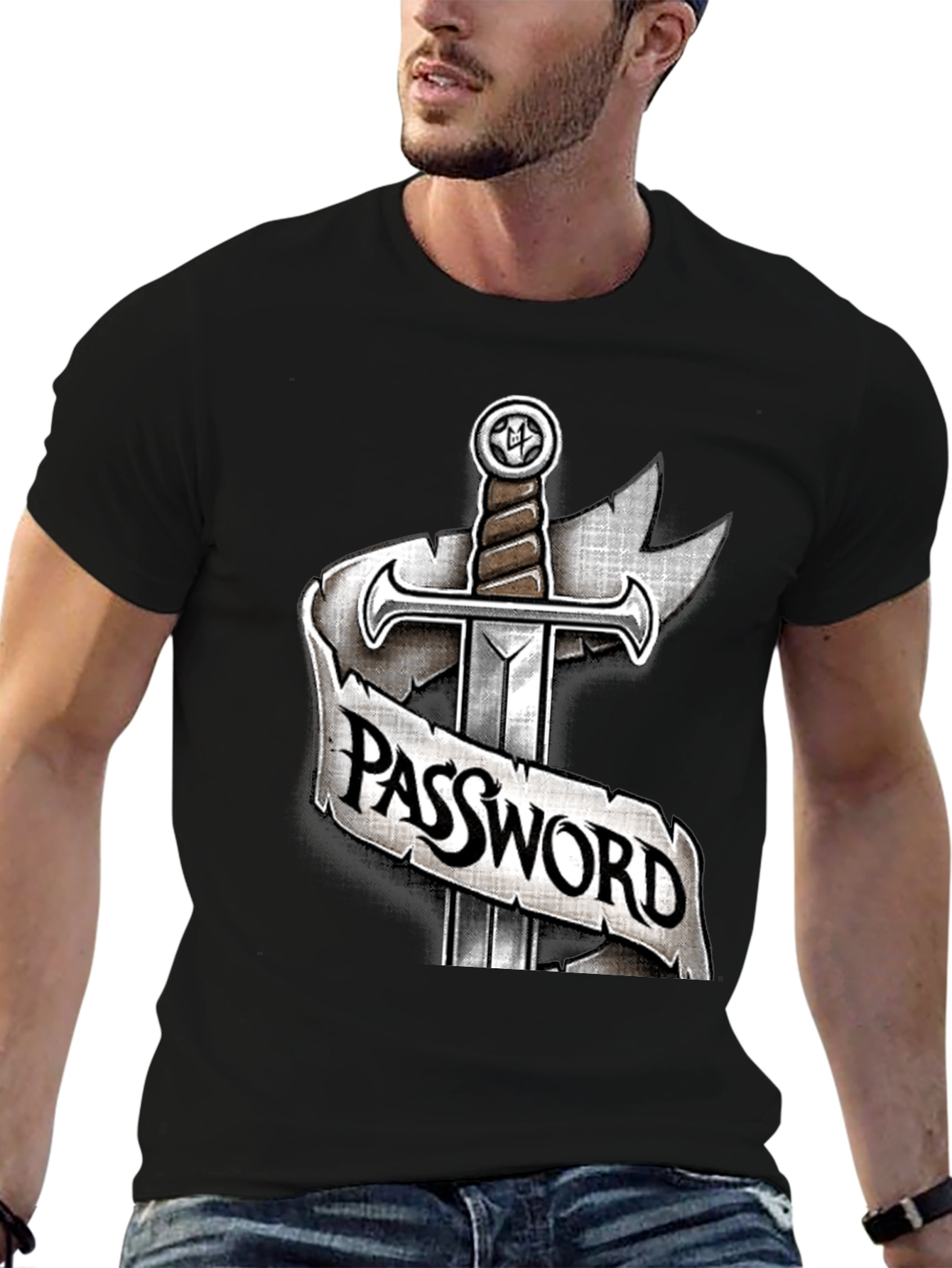 Black Password Sword Graphic Tee - Secure Style view 6