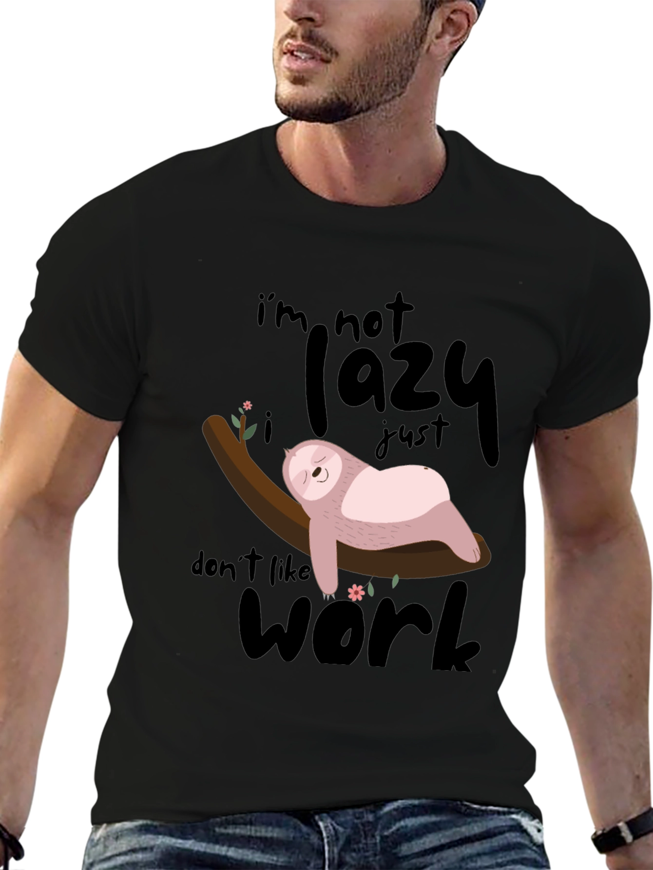 Black Lazy Sloth T-Shirt: Don't Like Work! view 6