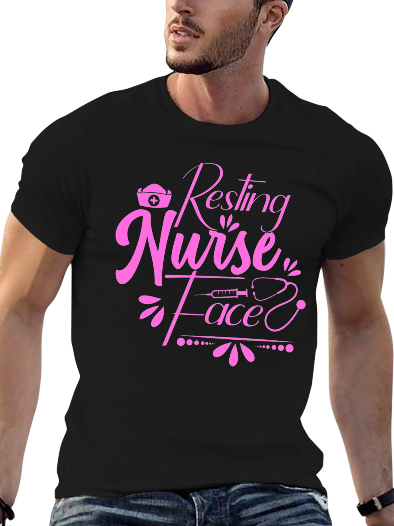 Black Resting Nurse Face T-Shirt - Novelty Graphic Tee view 6