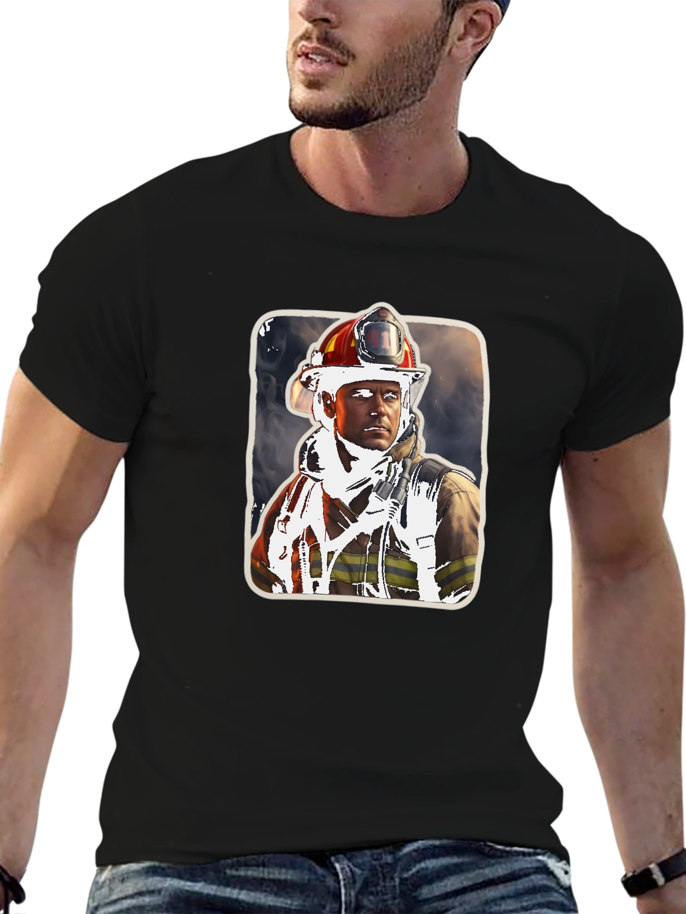 Black Firefighter Portrait Graphic Tee view 6