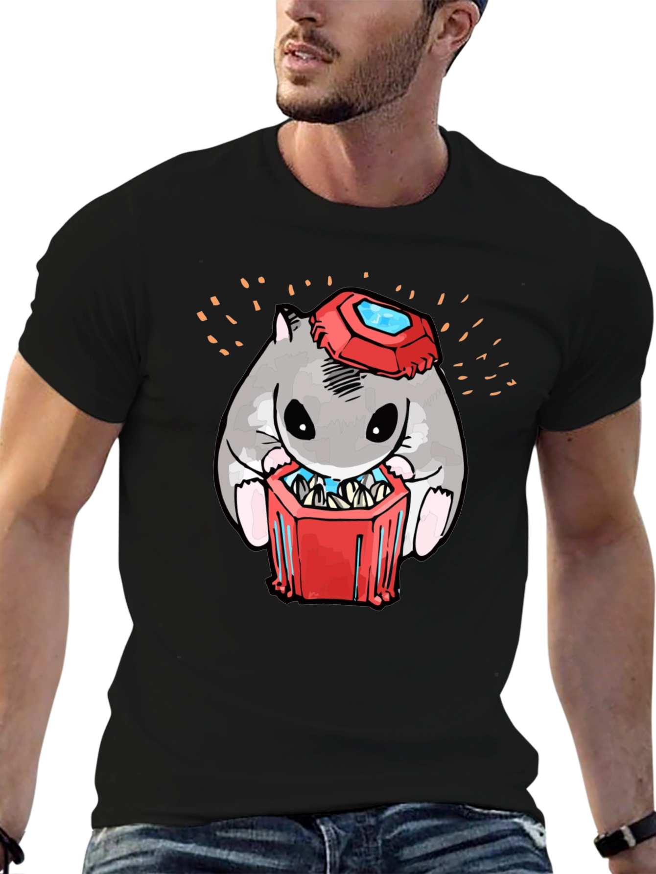 Black Hamster T-Shirt with Gemstone Hat view 6