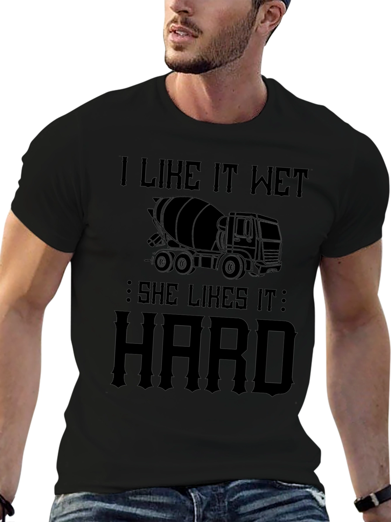 Black I Like It Wet Concrete Truck T-Shirt view 6