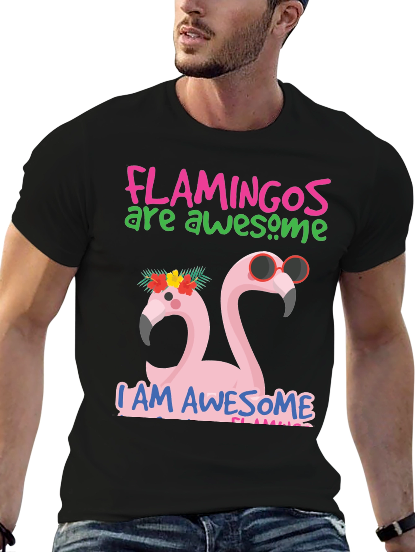 Black Awesome Flamingo Graphic T-Shirt view 6