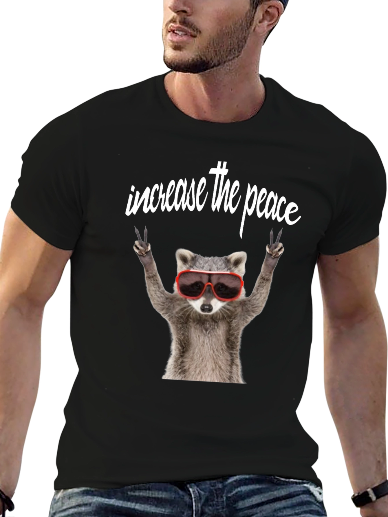 Black Peaceful Raccoon Graphic Tee view 6
