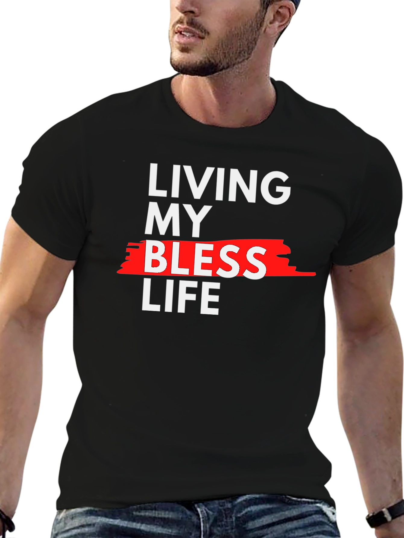 Black Living My Blessed Life Graphic Tee - Black view 6