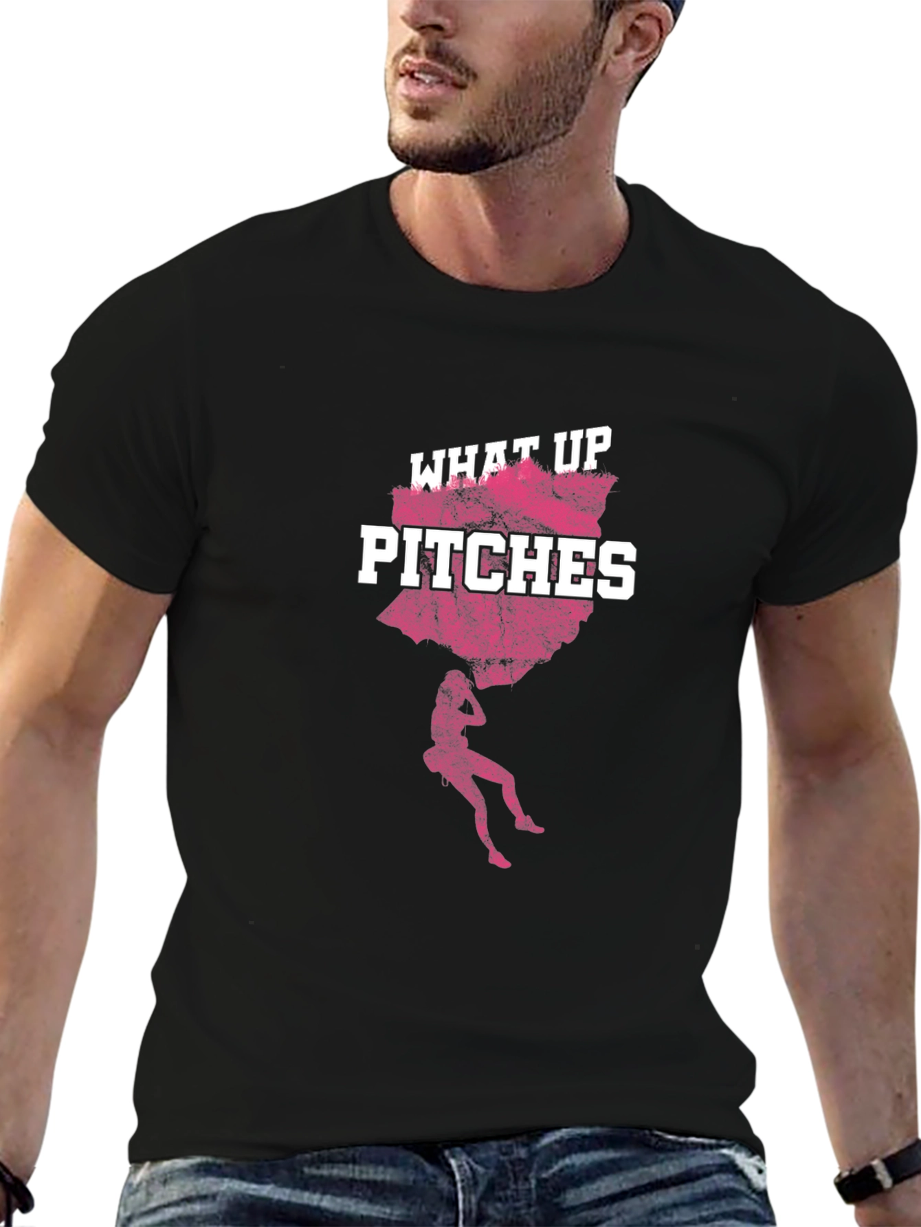 Black What Up Pitches Graphic Tee - Funny Adult Humor view 6