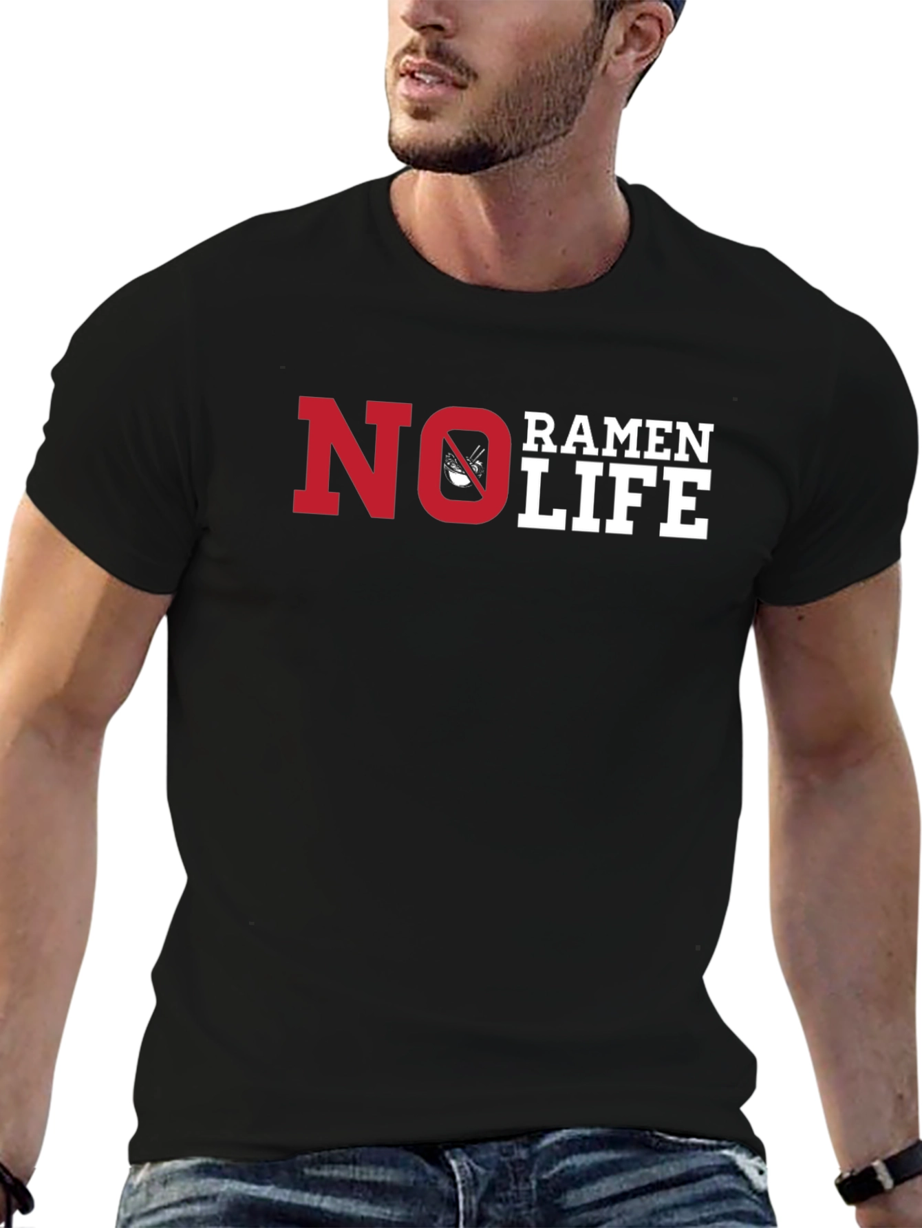 Black No Ramen Life Black T-Shirt Funny Graphic Tee view 6