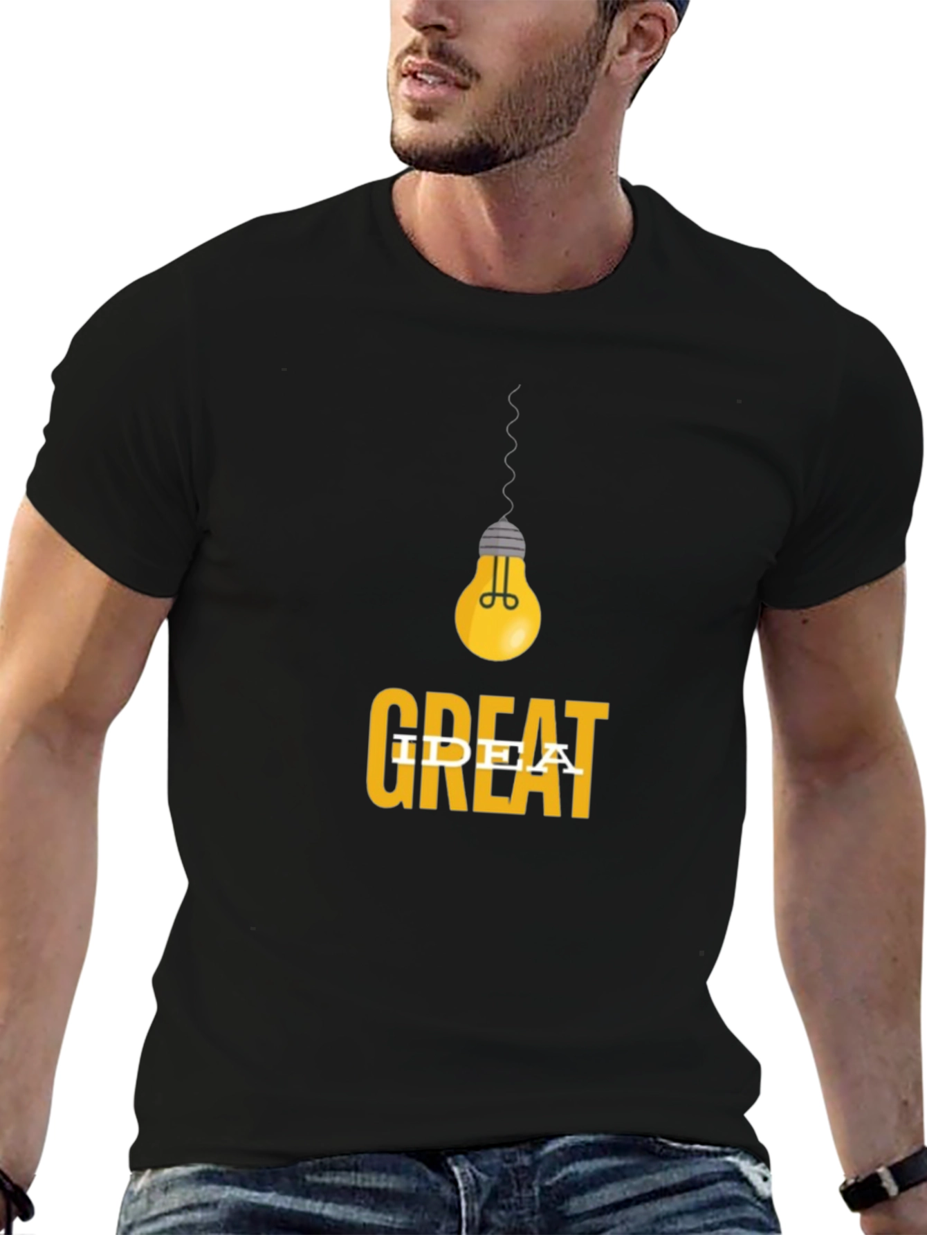 Black Great Idea T-Shirt - Men's Black Graphic Tee view 6