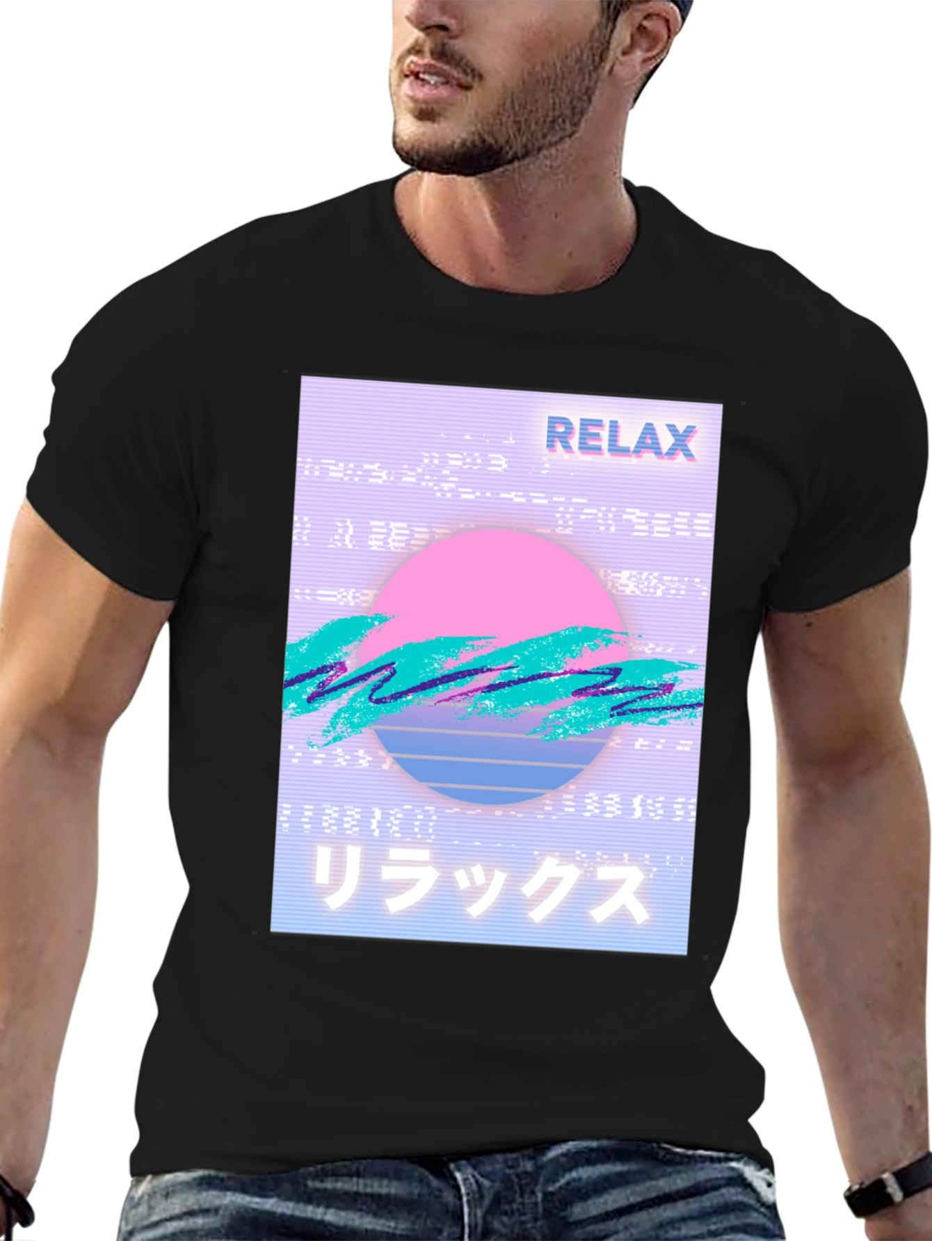 Black Relax Vaporwave Graphic T-Shirt - Trendy Casual Wear view 6