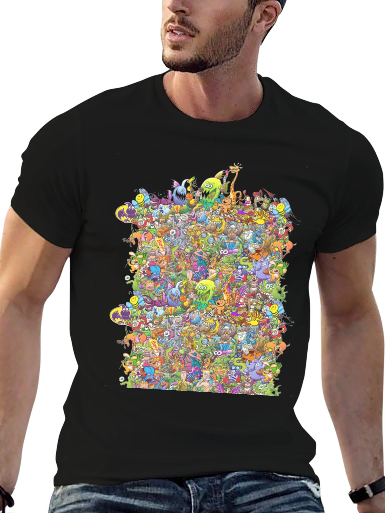 Black Fun Cartoon Character T-Shirt view 6