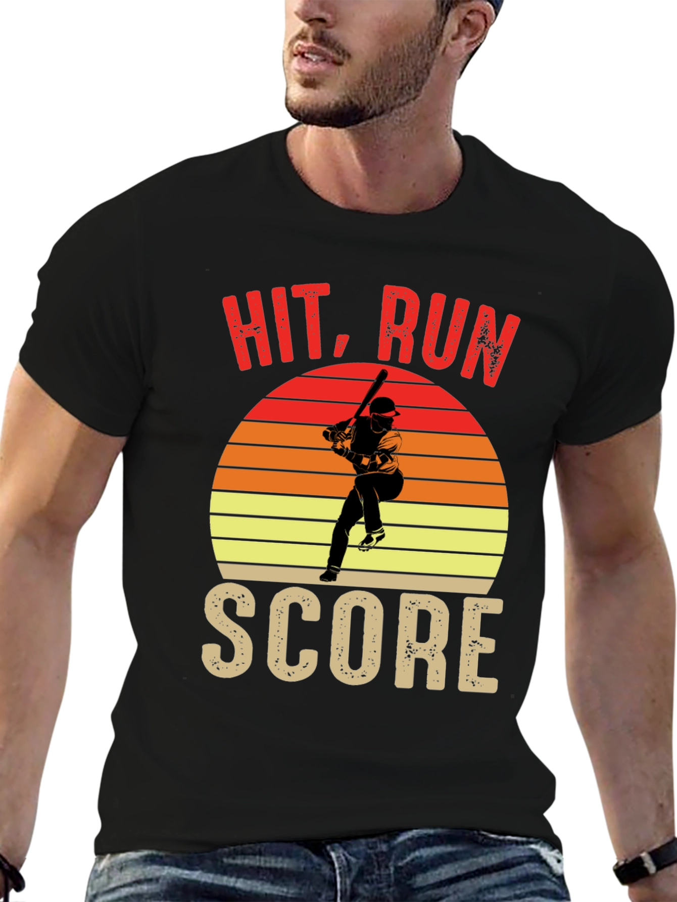 Black Hit Run Score Graphic T-Shirt Baseball Fan view 6