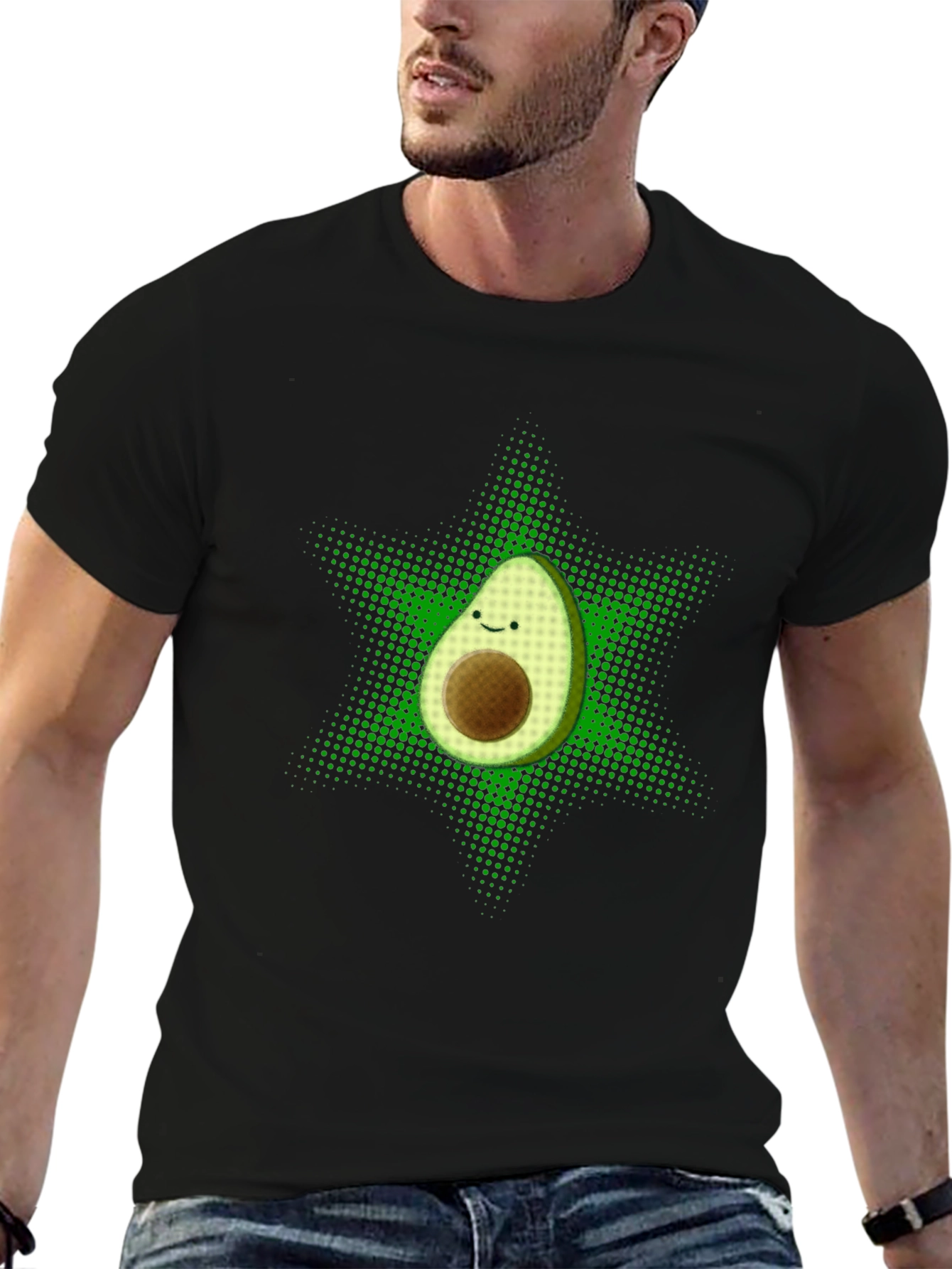 Black Funny Avocado Star T-Shirt - Black view 6