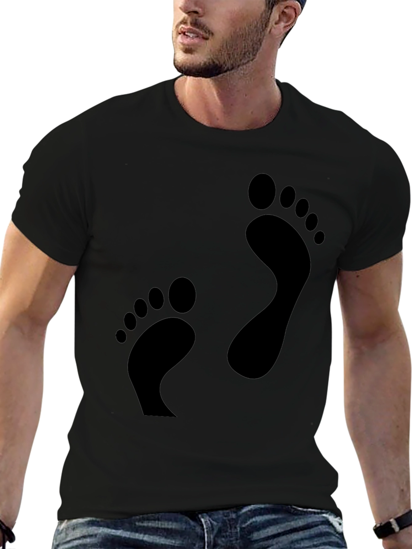 Black Footprint Black T-Shirt - Fun Casual Tee view 6