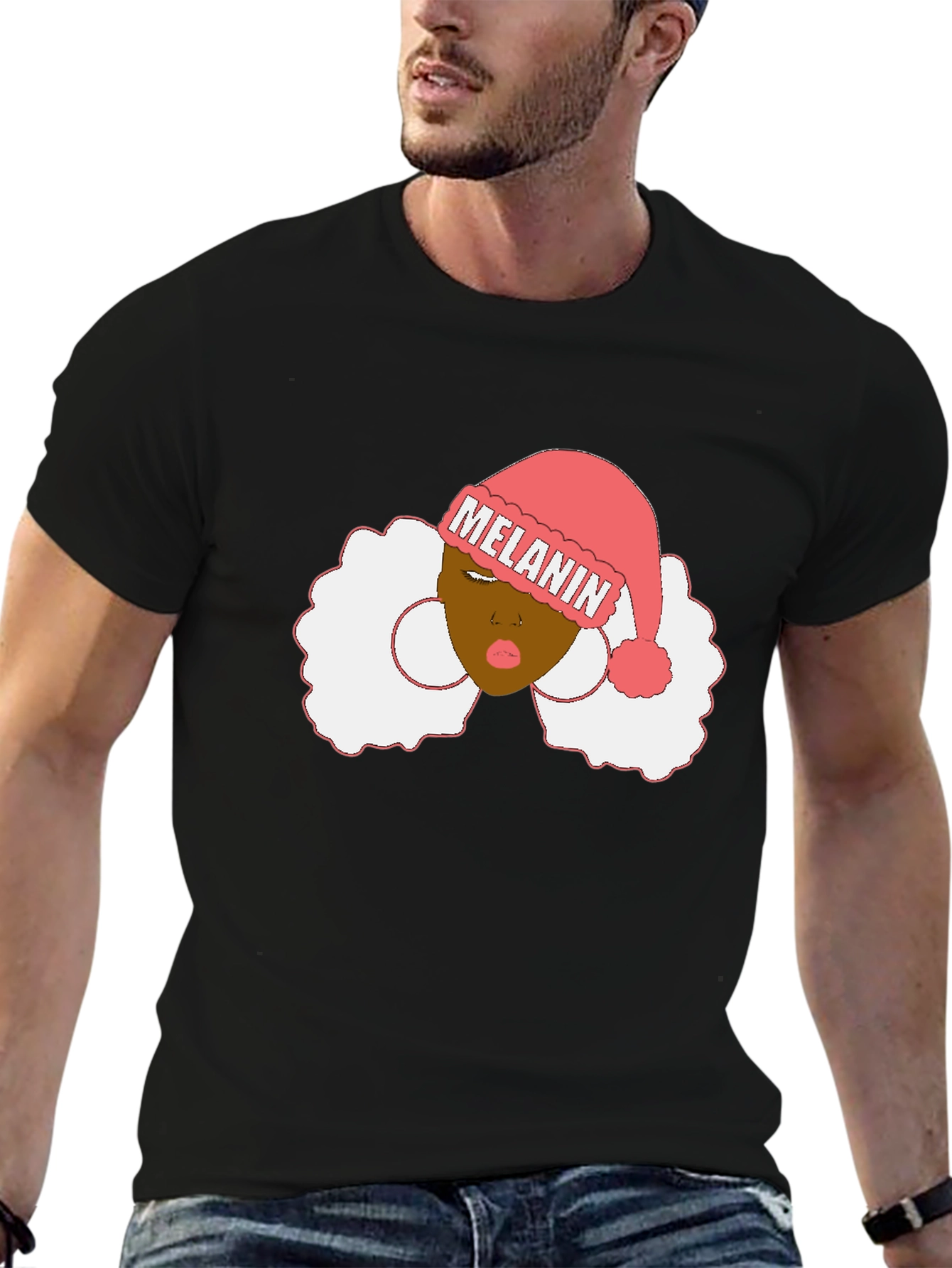 Black Melanin Santa Hat Black Graphic Tee view 6