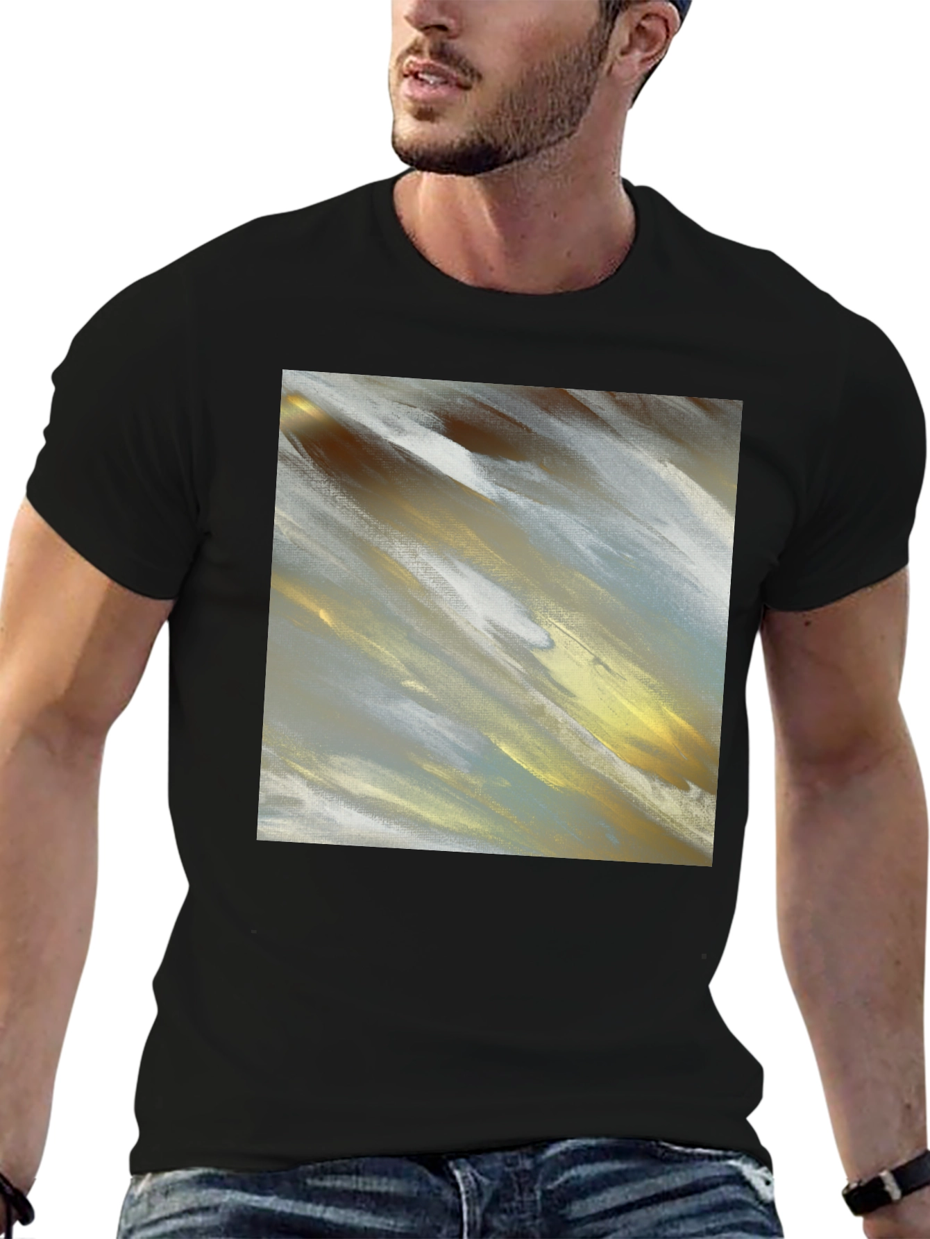 Black Abstract Art T-Shirt - Modern Brushstroke Design view 6