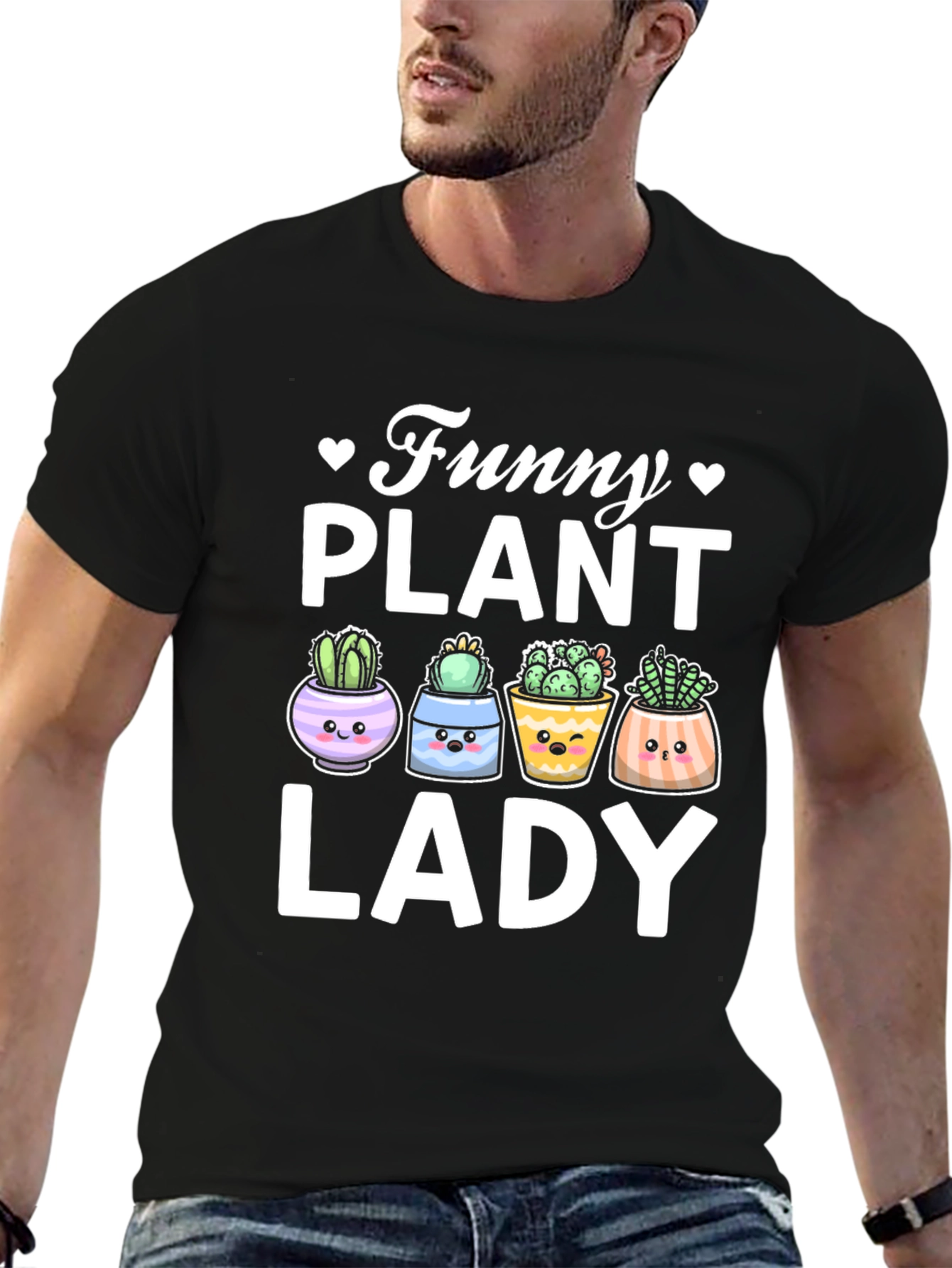Black Funny Plant Lady T-Shirt - Cute Cactus Graphic Tee view 6