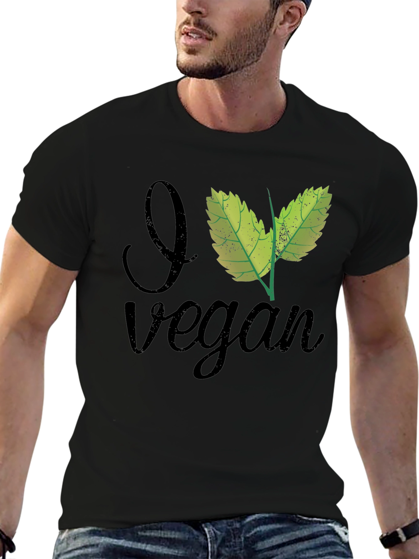 Black I Leaf Vegan T-Shirt - Black, Crew Neck view 6