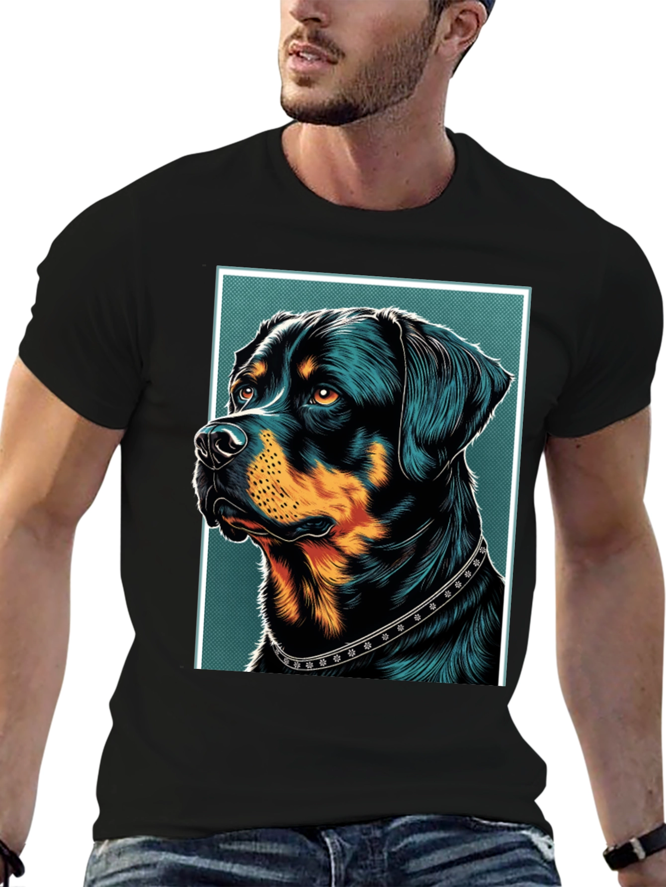 Black Rottweiler Graphic Print Black T-Shirt view 6