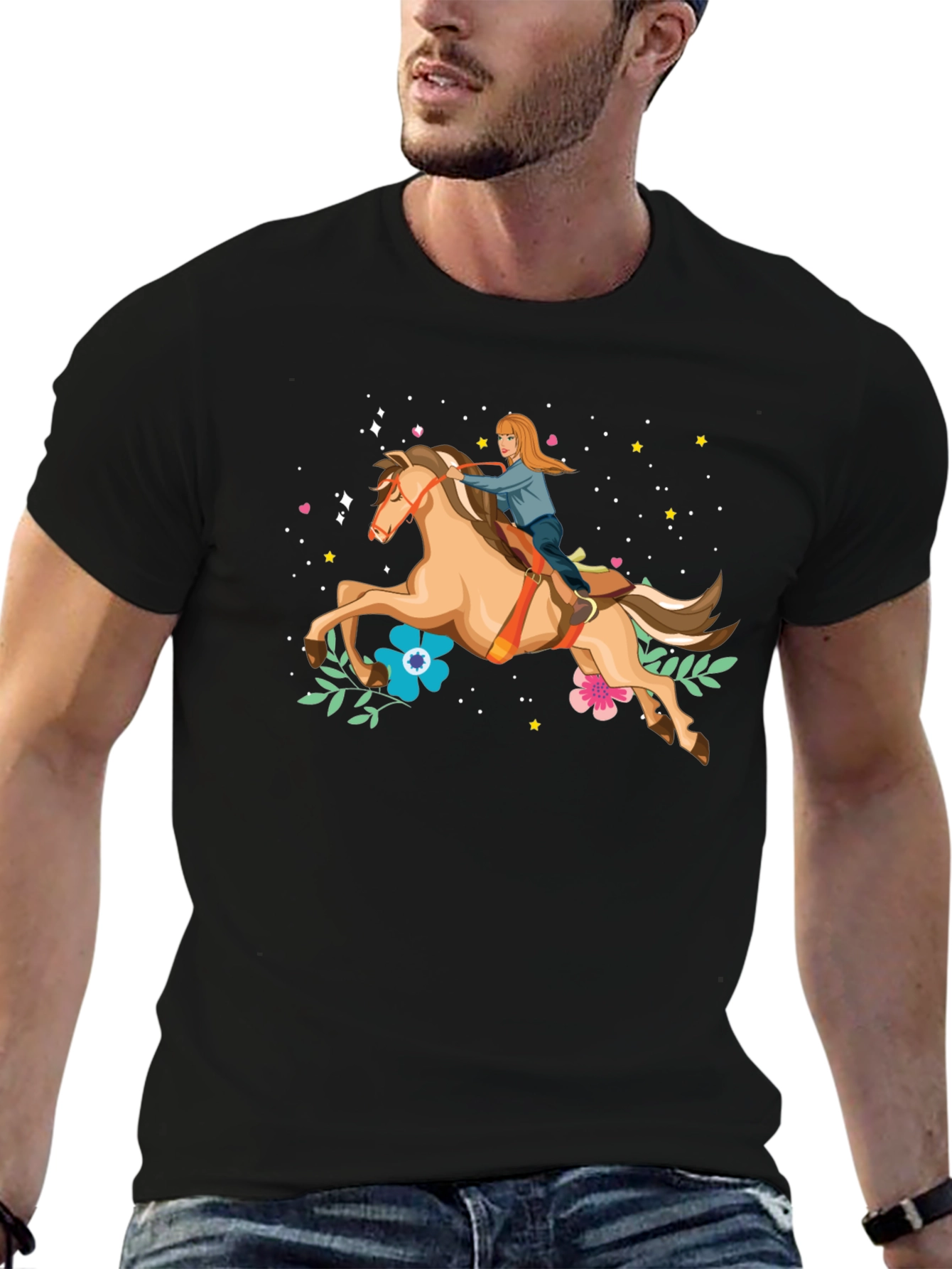 Horse Riding Graphic Tee - Black Unisex T-Shirt - 6