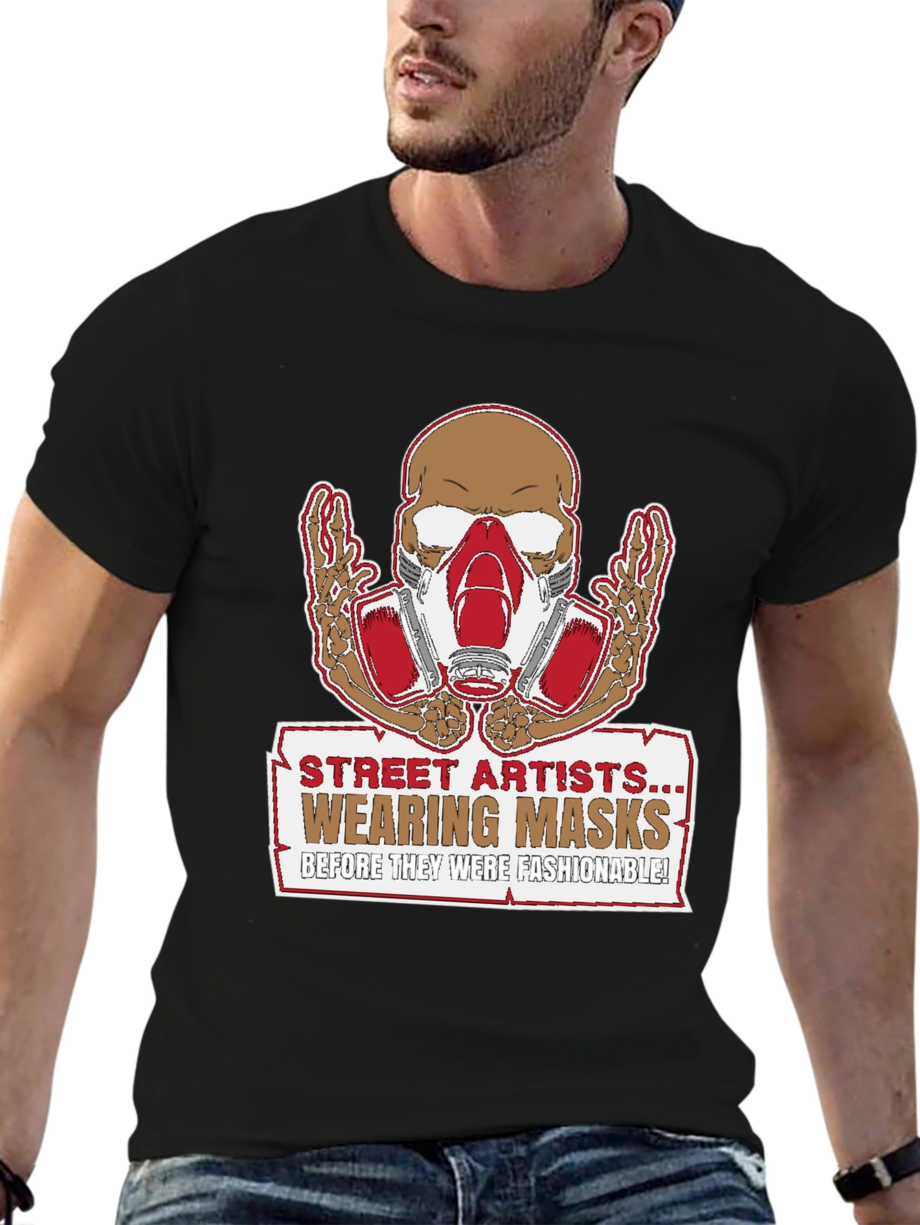 Street Artist Mask Skeleton Graphic T-Shirt - 6