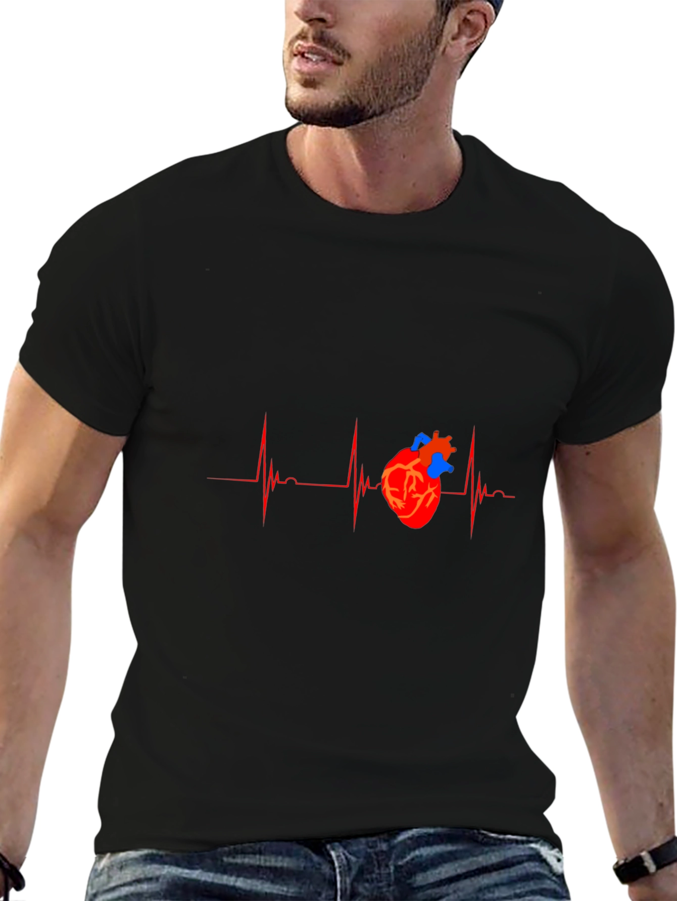 Black Heartbeat Heart Graphic Tee - Black view 6