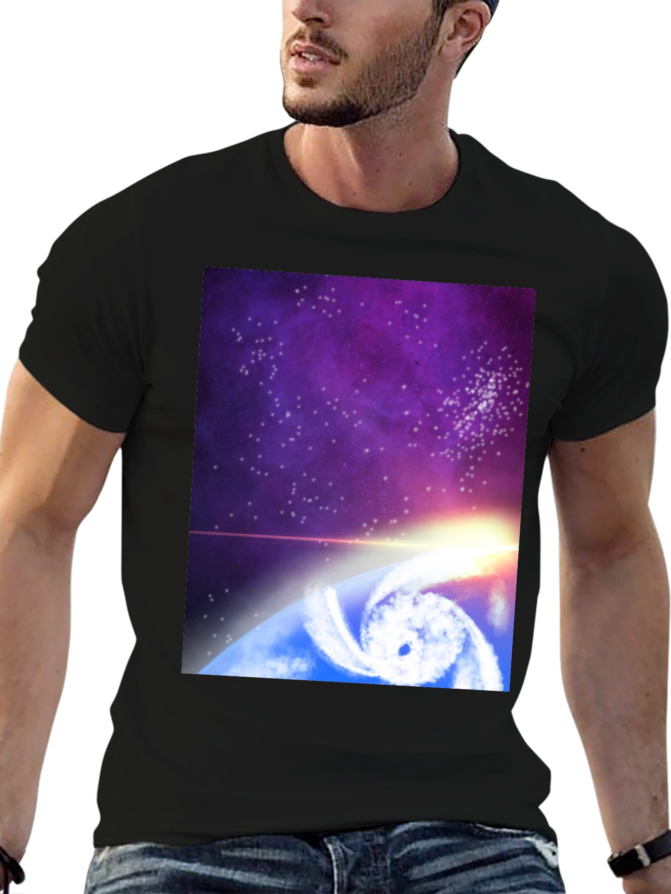Black Cosmic Hurricane Graphic Tee - Black Cotton Blend view 6