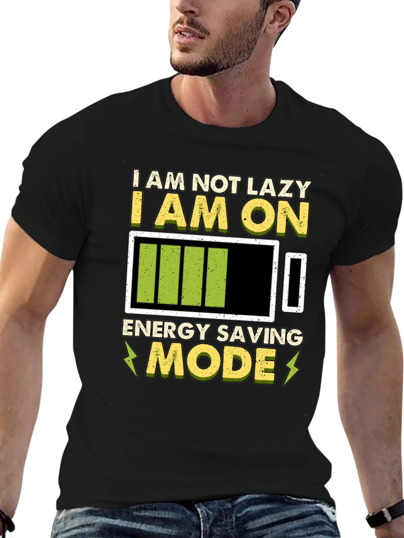 Black Energy Saving Mode Graphic Tee - Lazy Humor T-Shirt view 6