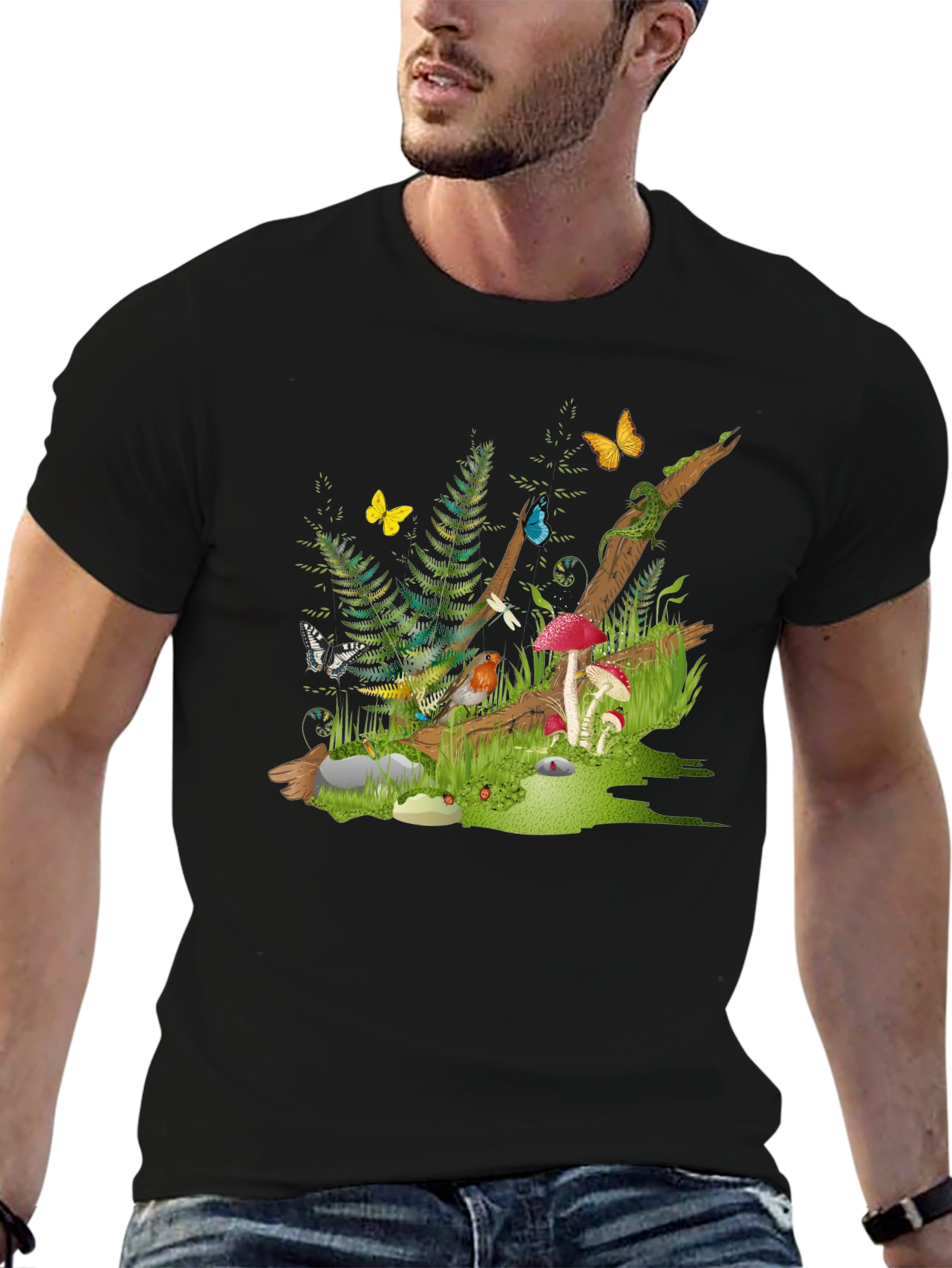 Black Enchanted Forest Tee - Nature Graphic Black T-Shirt view 6