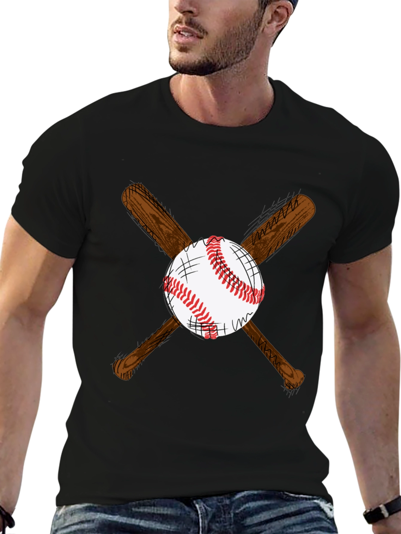 Black Baseball Bats and Ball Graphic T-Shirt view 6