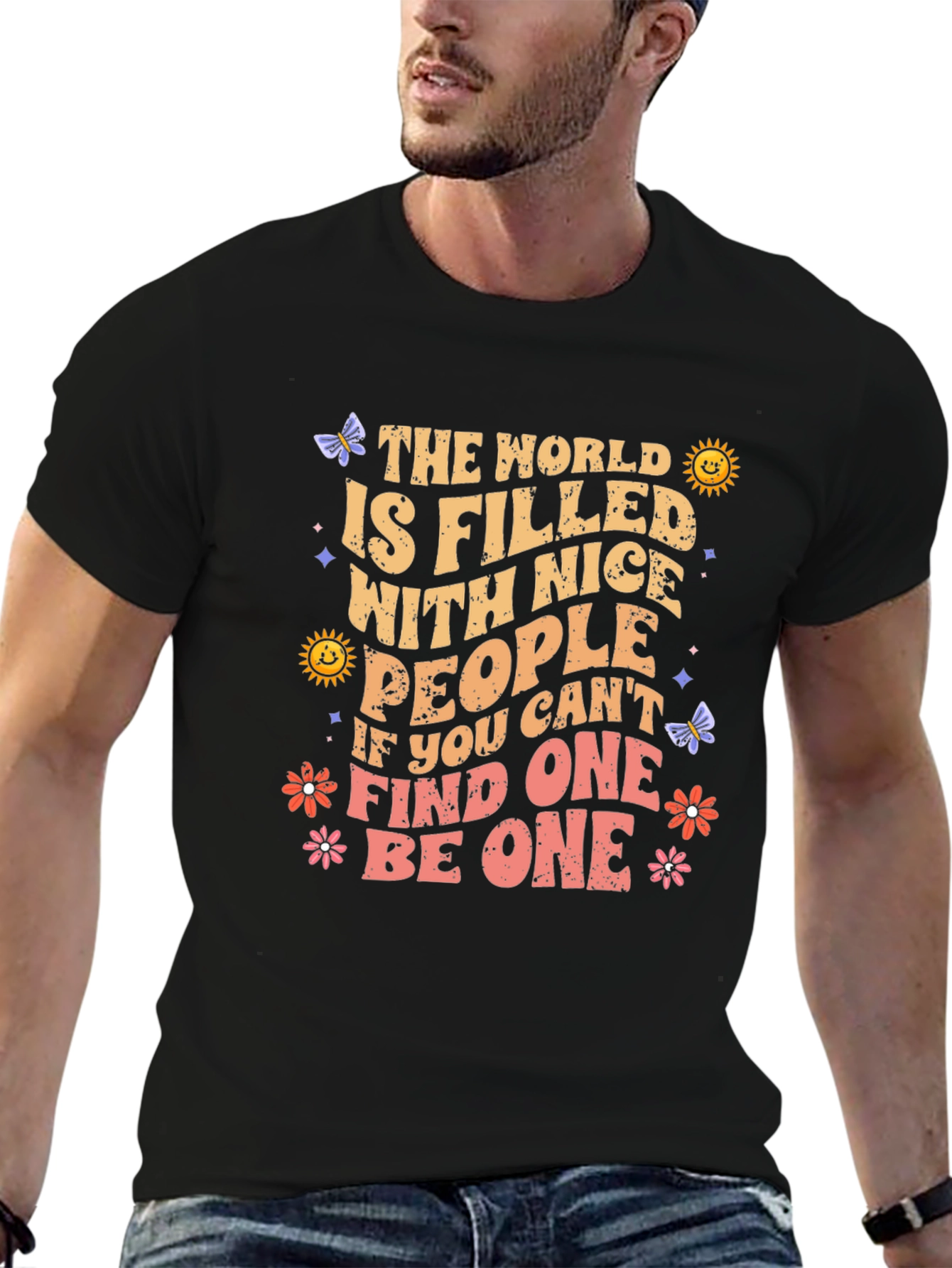 Black Nice People T-Shirt: World Filled with Nice People Graphic Tee view 6