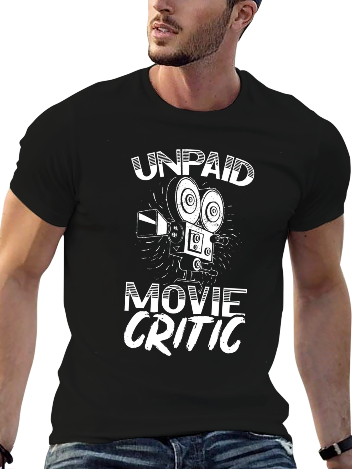 Unpaid Movie Critic Graphic Tee - Black Cotton Shirt - 6