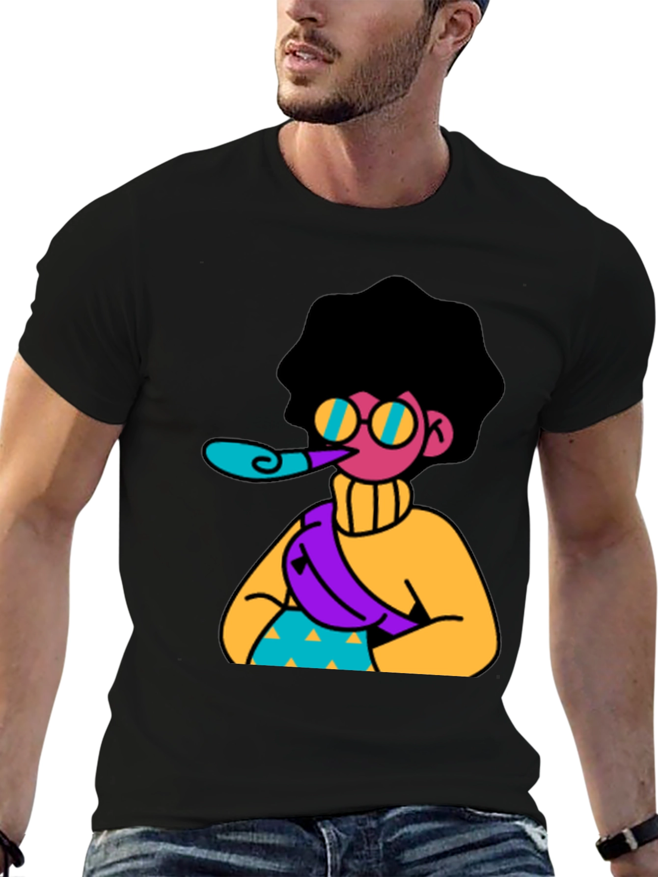 Black Fun Cartoon Graphic T-Shirt - Black view 6