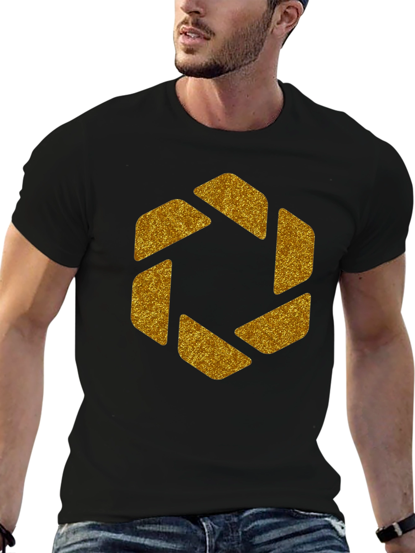 Geometric Gold Aperture Graphic Tee - Black - 6