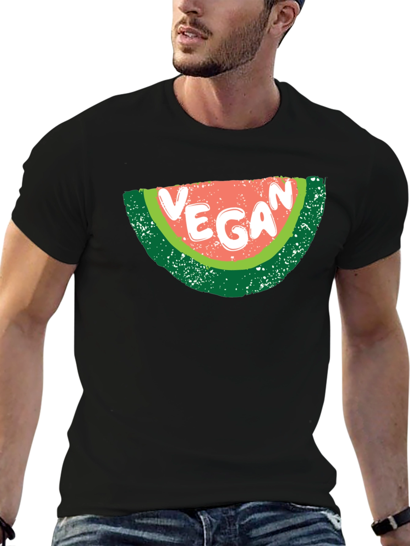 Black Vegan Watermelon Graphic T-Shirt - Unisex Black Tee view 6