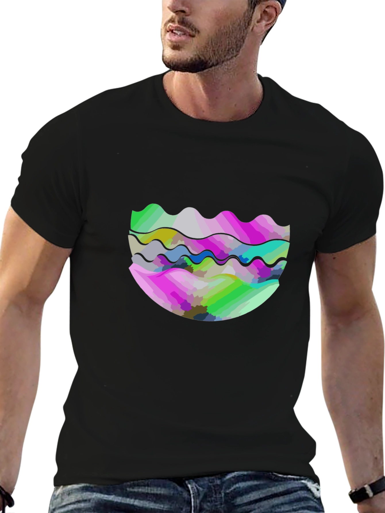 Black Abstract Wave Graphic Tee - Modern Design view 6