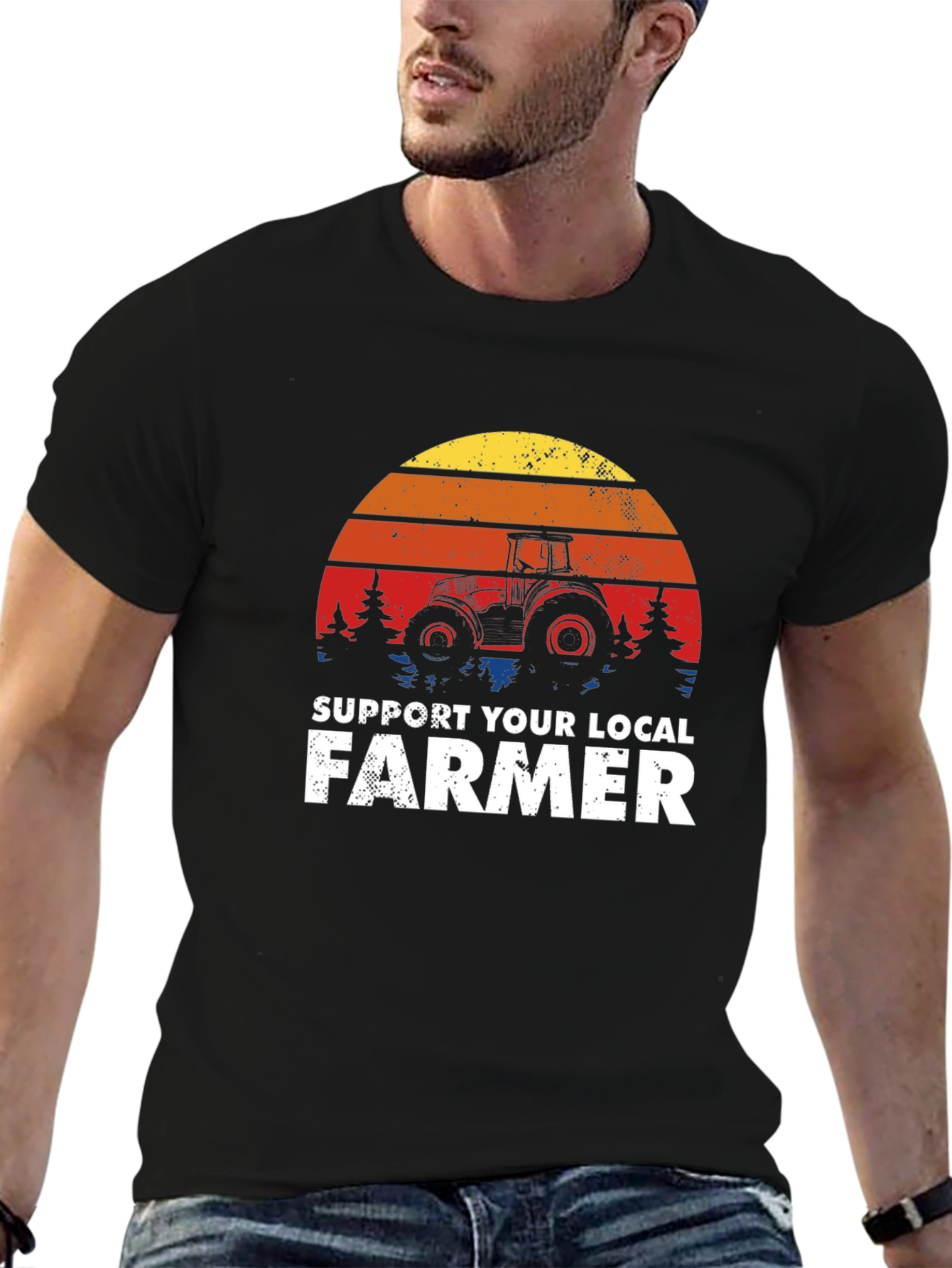 Black Support Local Farmer Tractor Graphic Tee - Retro Style view 6