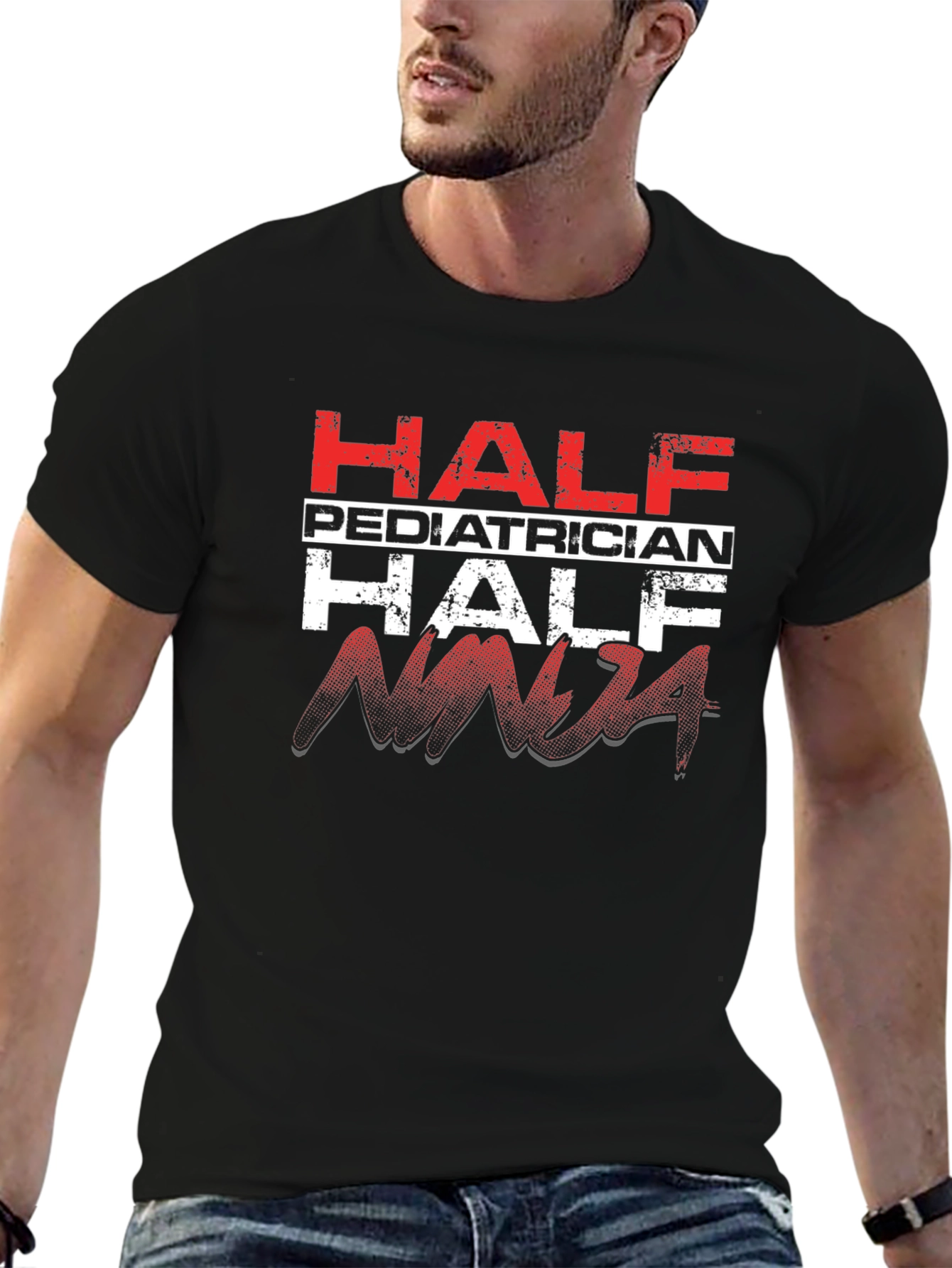 Black Half Pediatrician Half Ninja Graphic Tee view 6