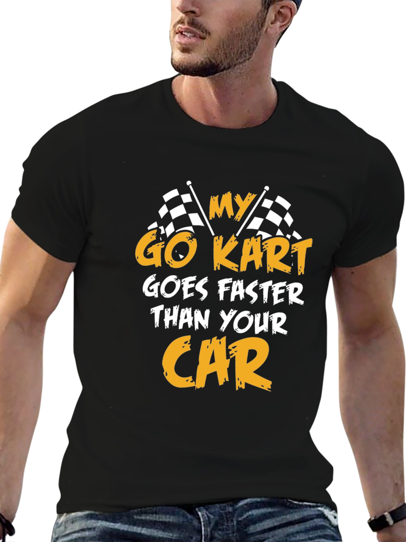Black Go Kart Faster Than Your Car T-Shirt - Racing Tee view 6