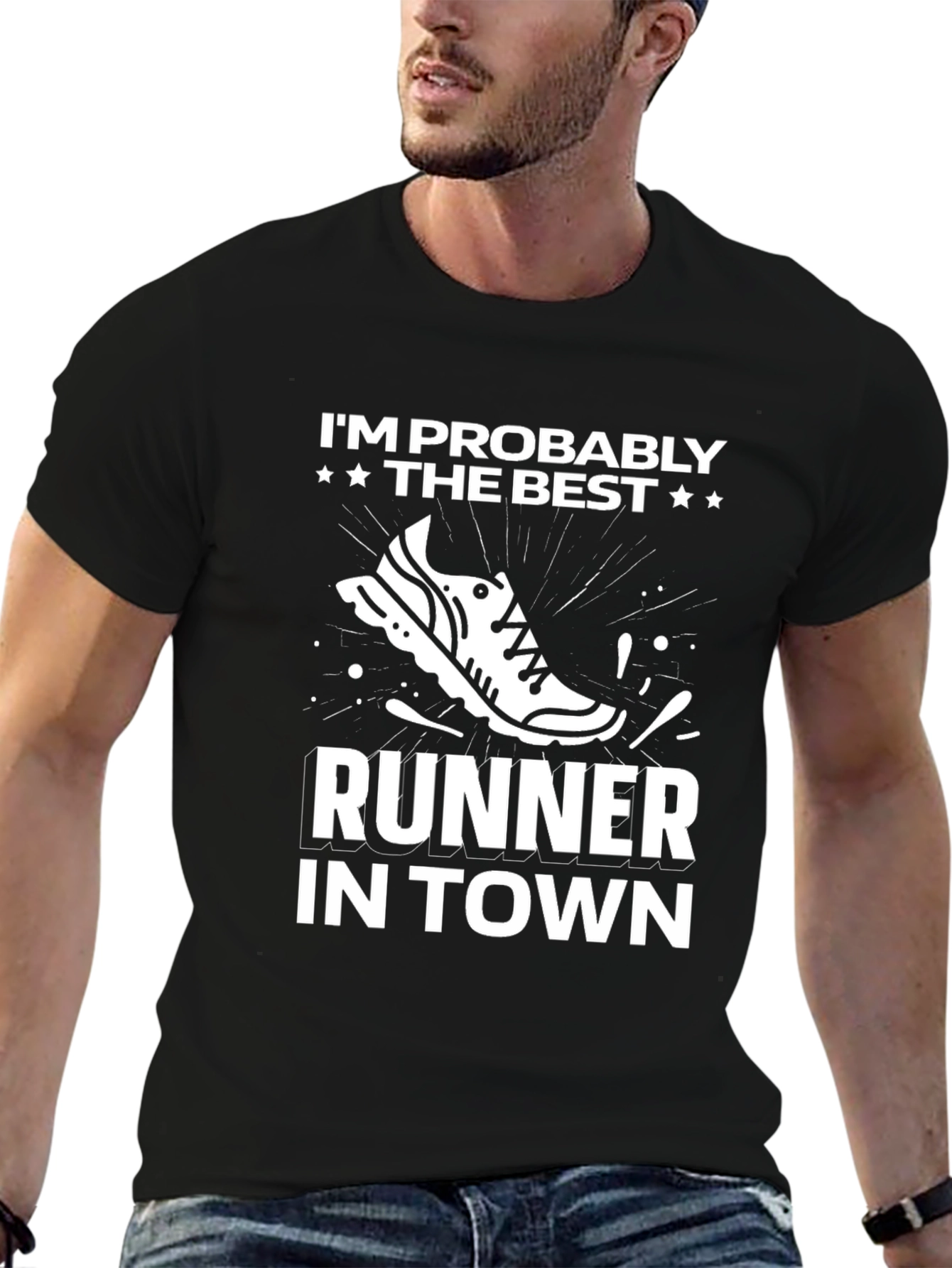 Black Best Runner in Town T-Shirt - Funny Running Tee view 6