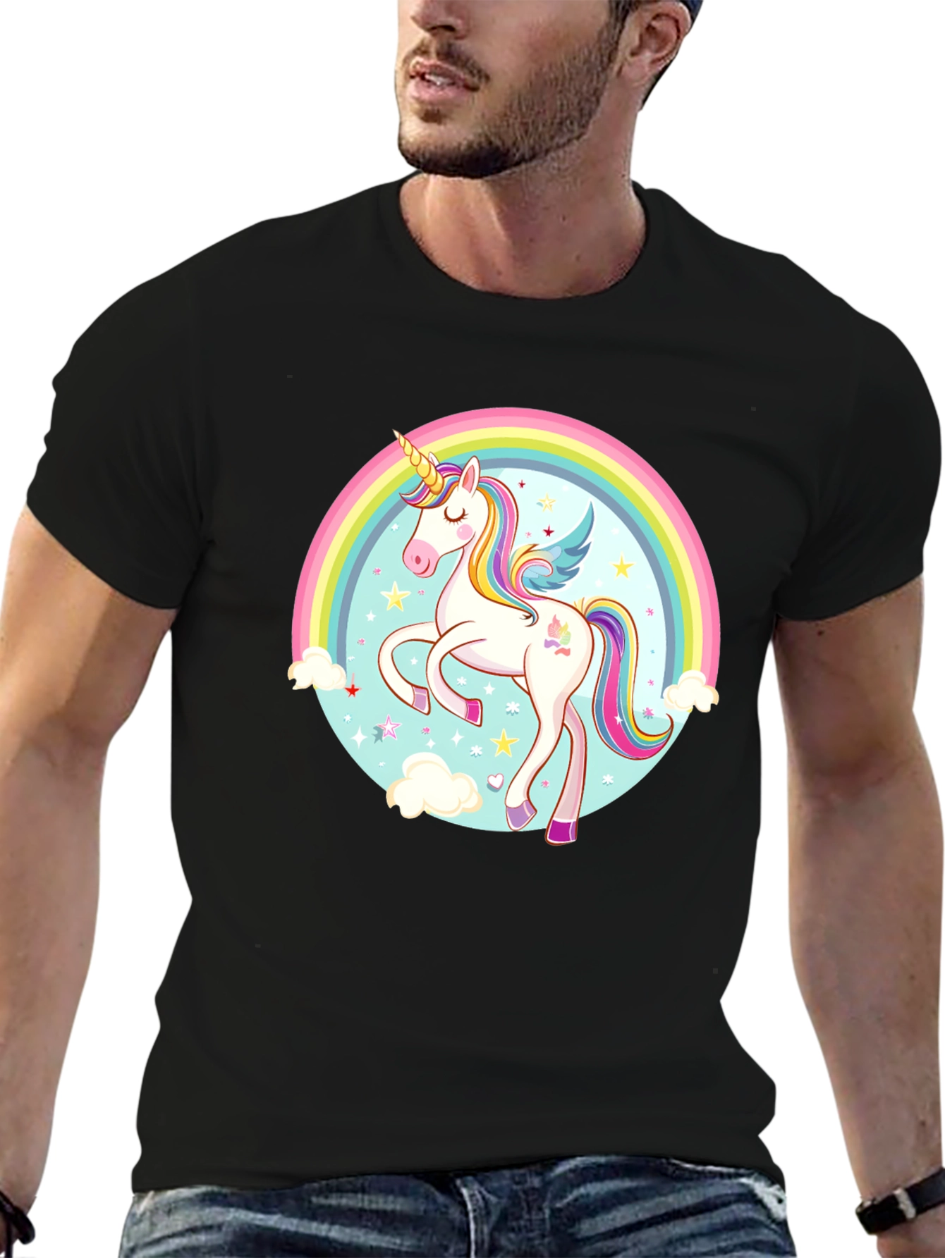 Black Unicorn Rainbow Graphic Tee view 6