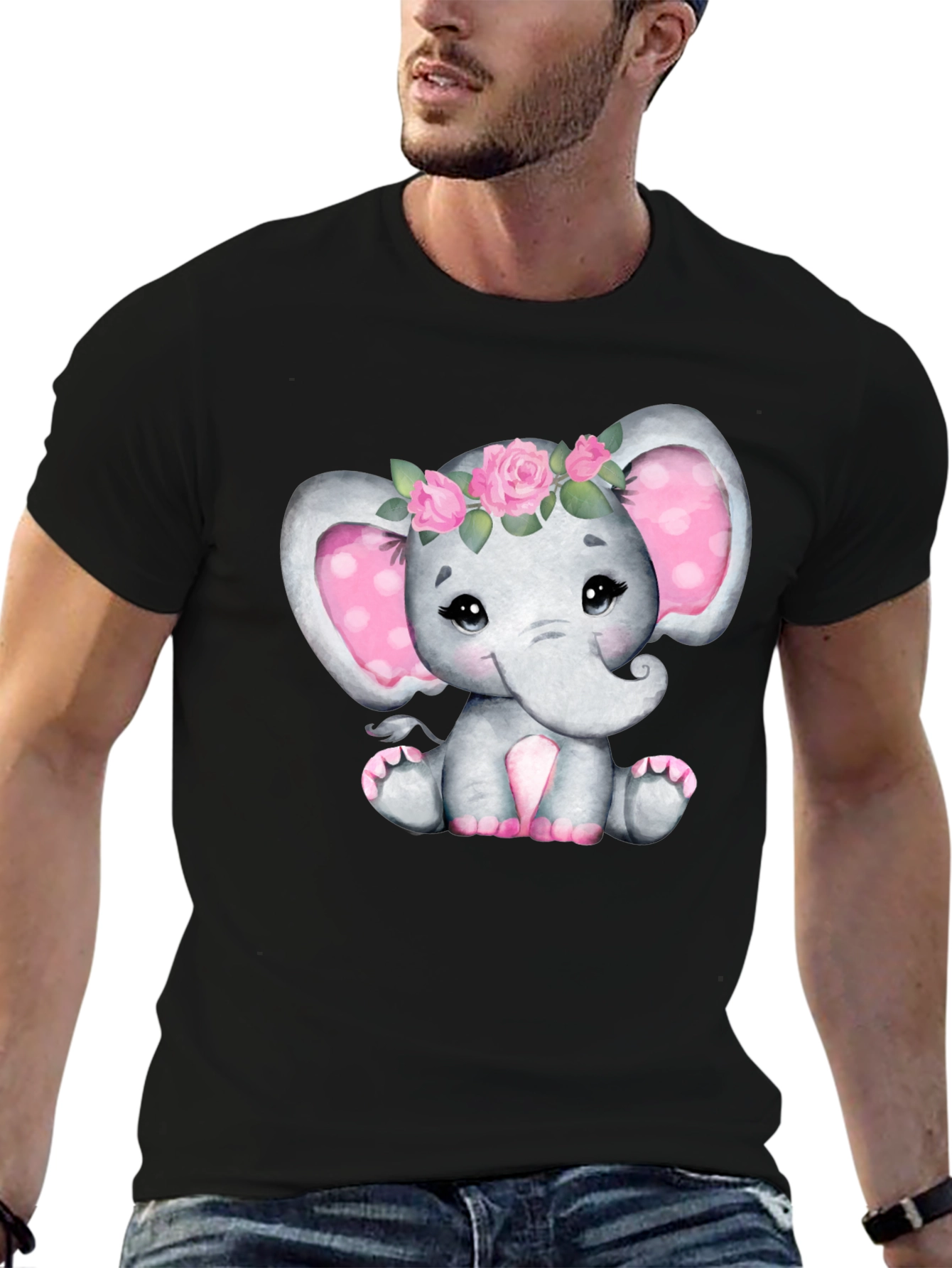 Black Cute Elephant Tee view 6
