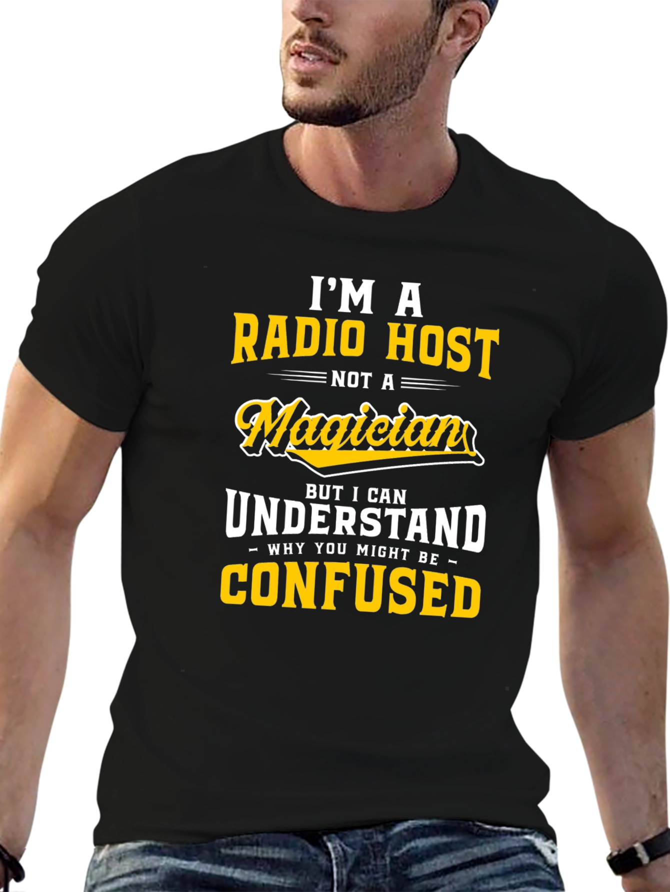 Black Radio Host T-Shirt - Magician Funny Tee view 6